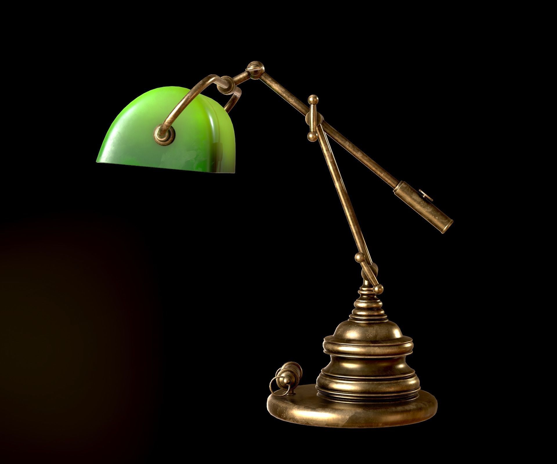 Classic Green Table Banker Lamp Low-poly 3D model_10