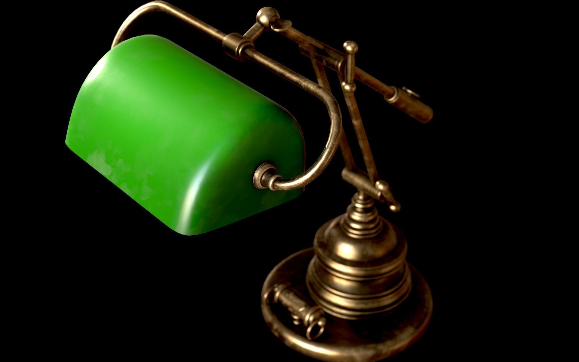 Classic Green Table Banker Lamp Low-poly 3D model_37