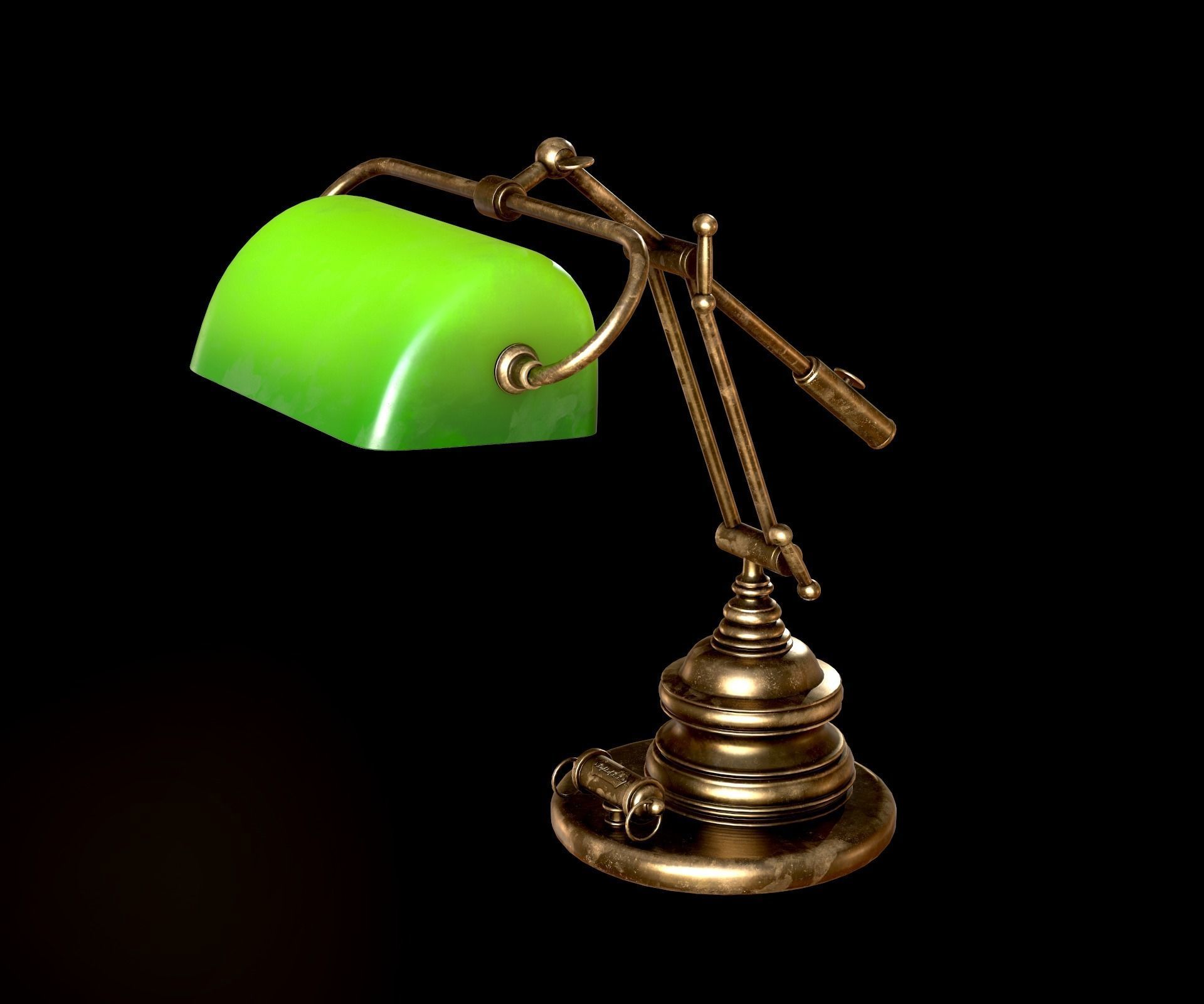 Classic Green Table Banker Lamp Low-poly 3D model_9