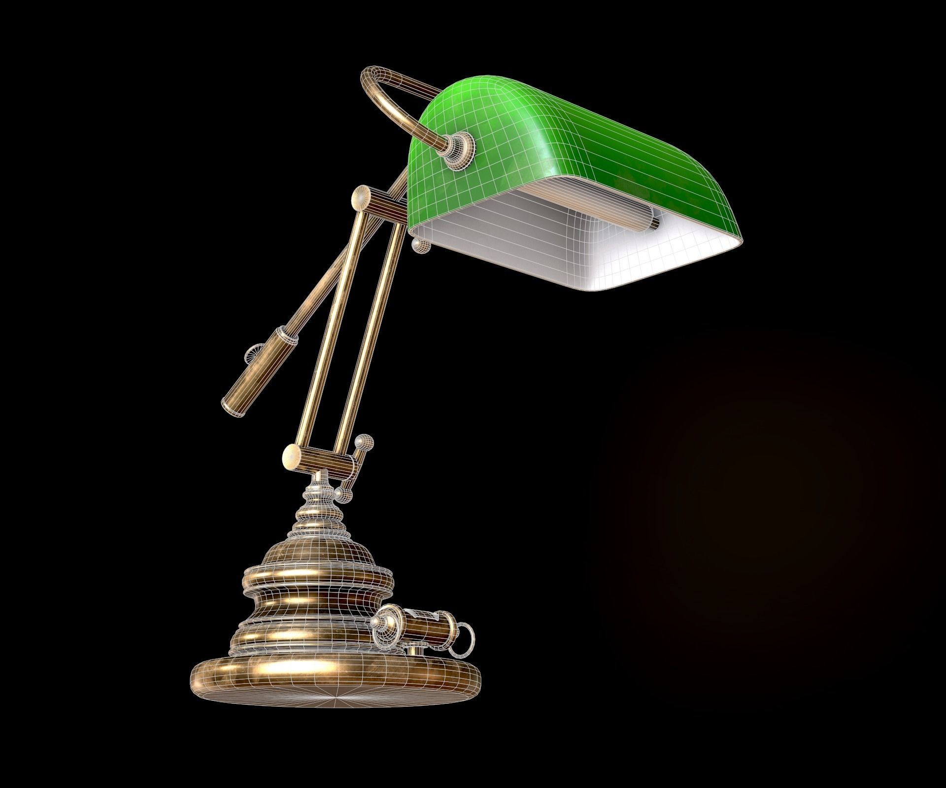 Classic Green Table Banker Lamp Low-poly 3D model_25
