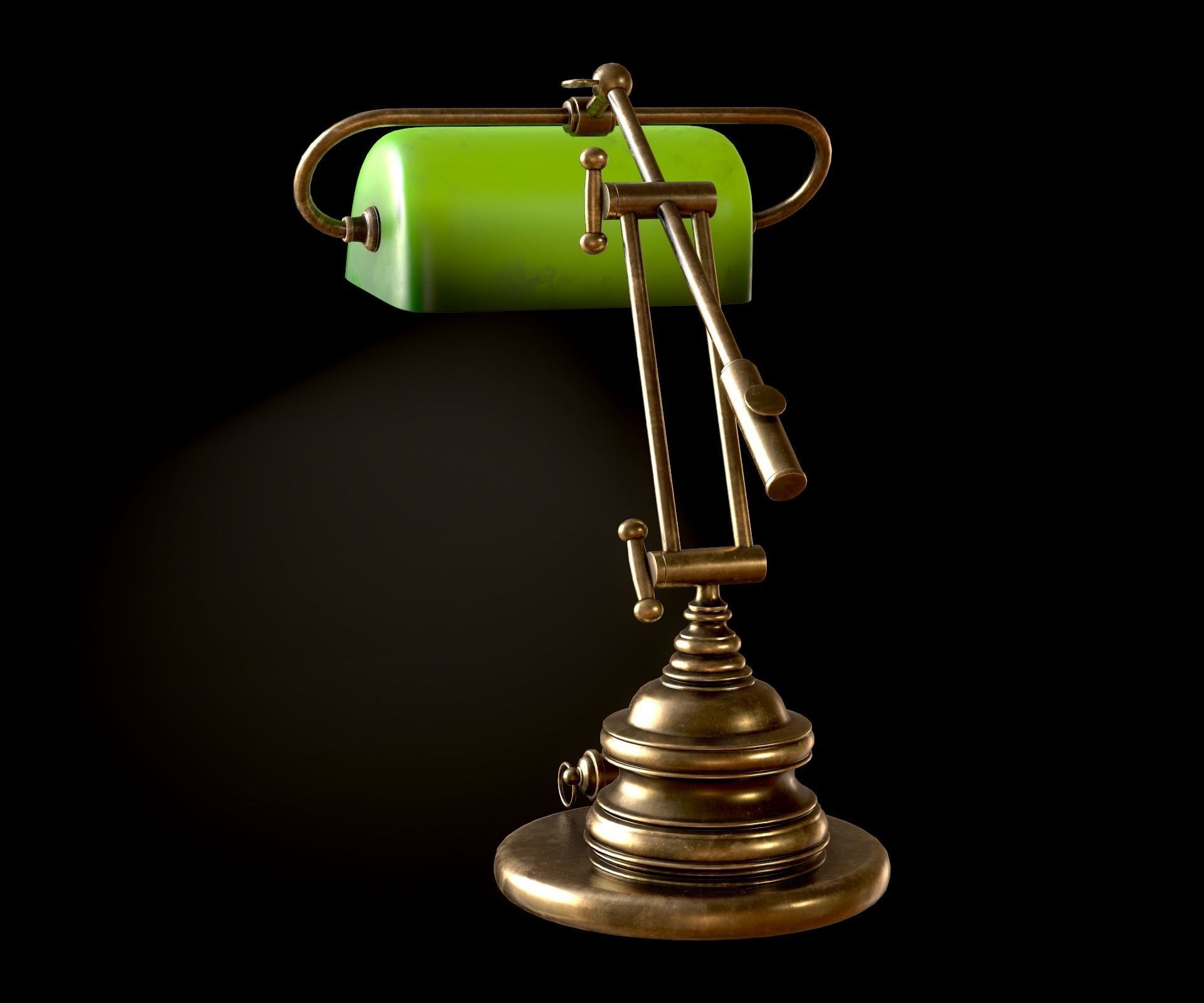 Classic Green Table Banker Lamp Low-poly 3D model_19