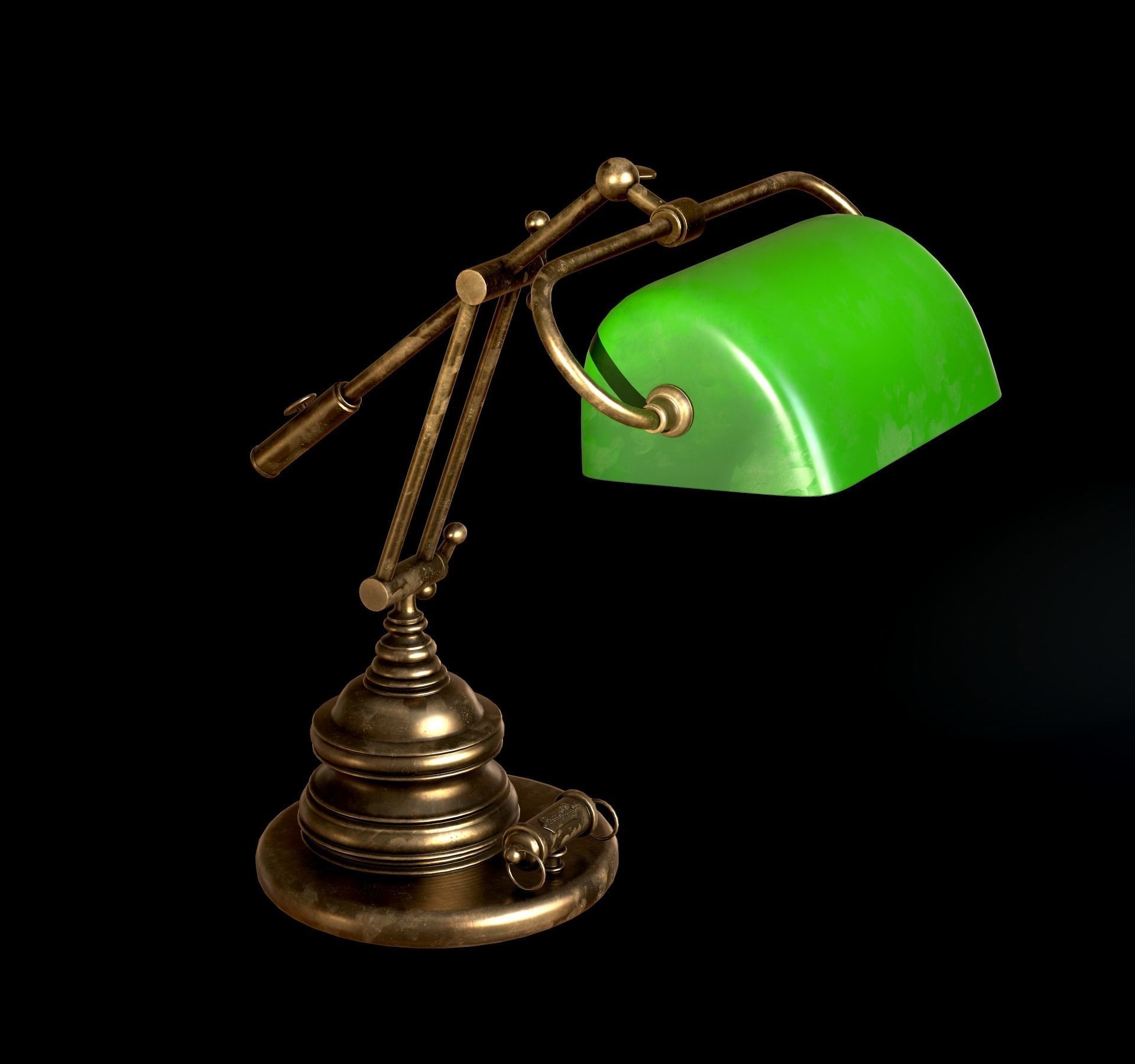 Classic Green Table Banker Lamp Low-poly 3D model_28