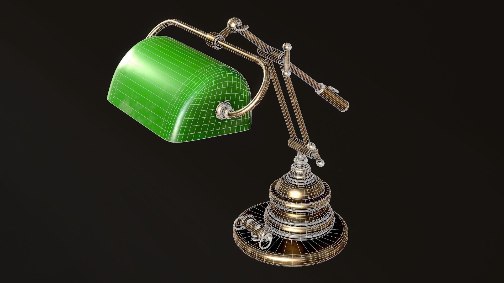Classic Green Table Banker Lamp Low-poly 3D model_4