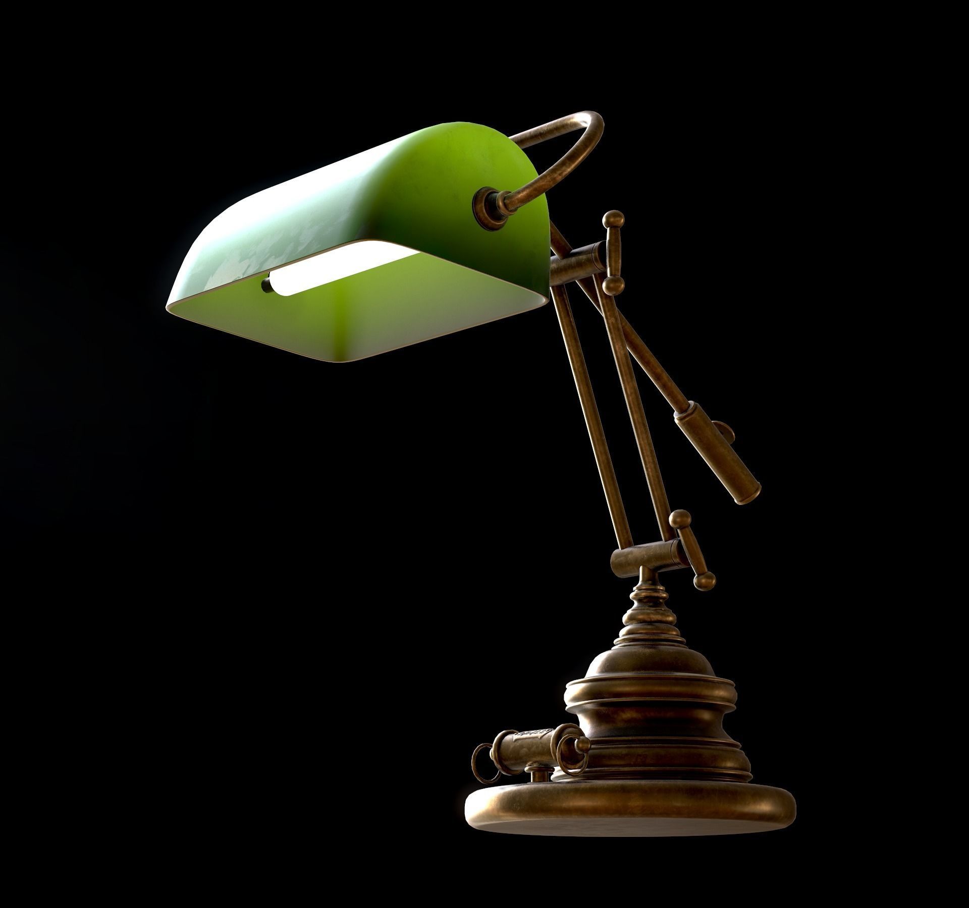 Classic Green Table Banker Lamp Low-poly 3D model_27