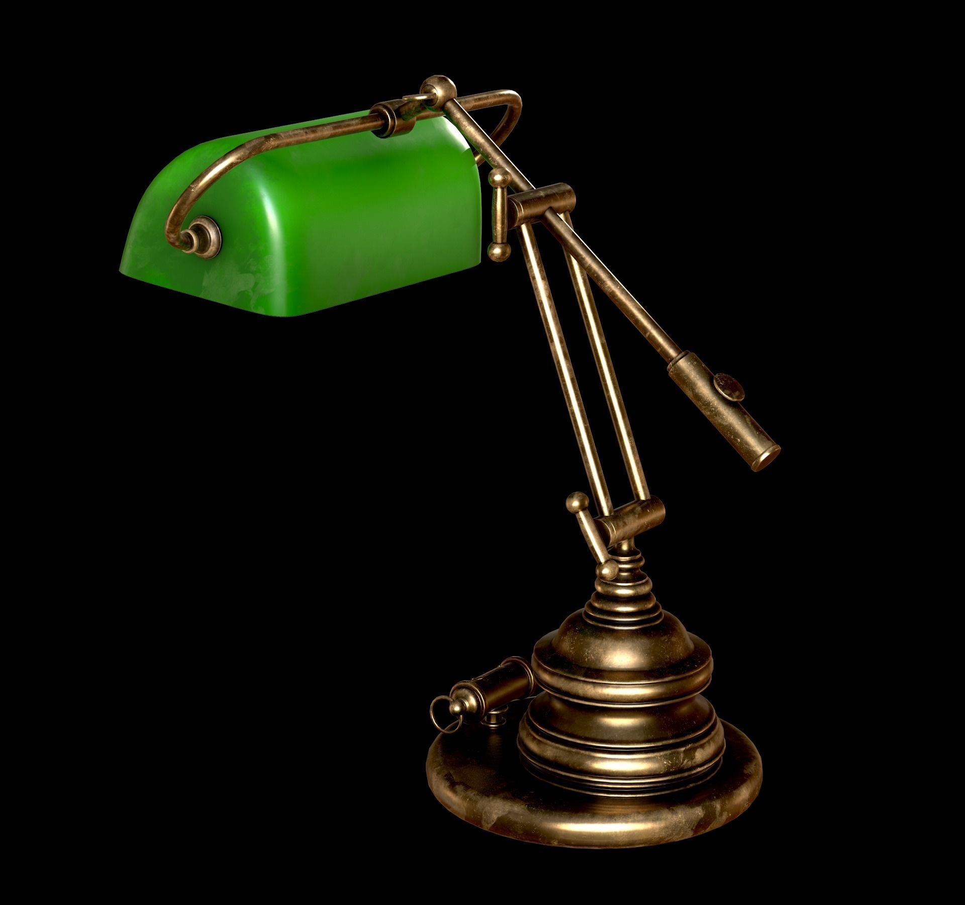 Classic Green Table Banker Lamp Low-poly 3D model_29
