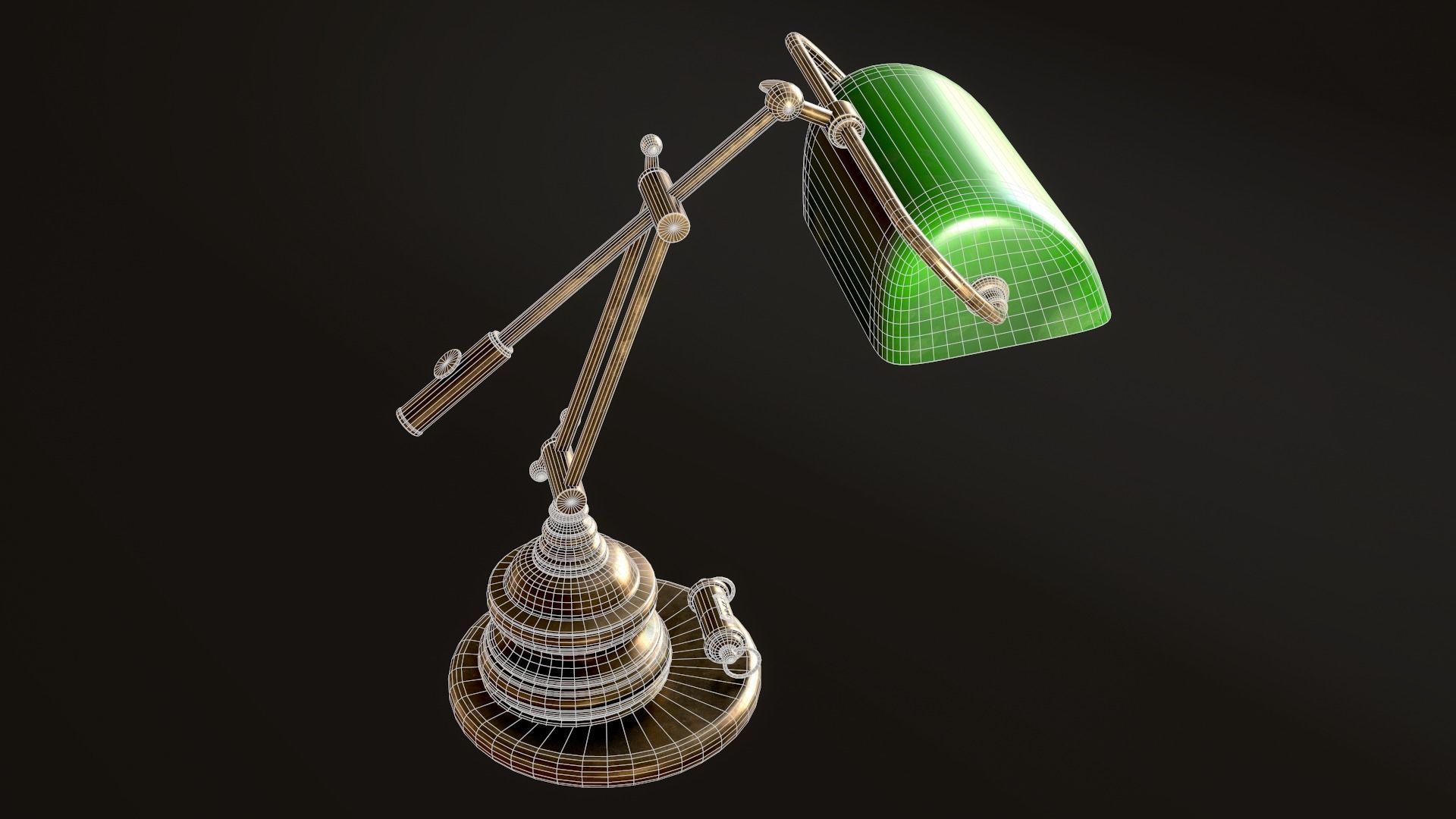 Classic Green Table Banker Lamp Low-poly 3D model_55