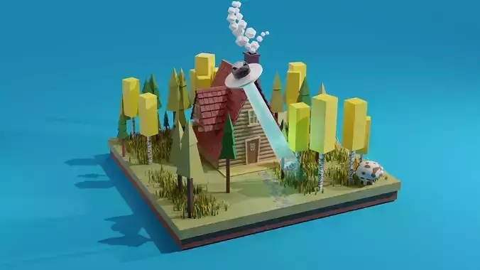 Low poly house scene