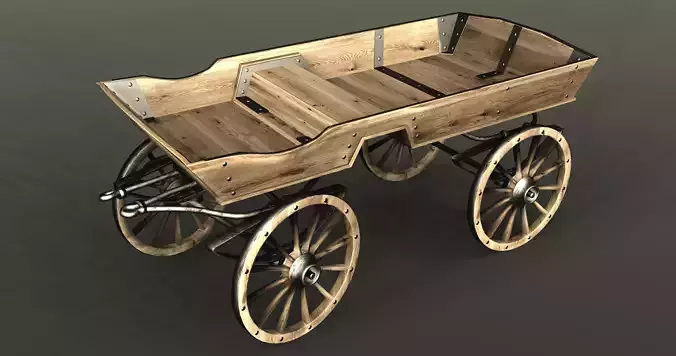 Wooden Historical Wagon Low-poly 3D model