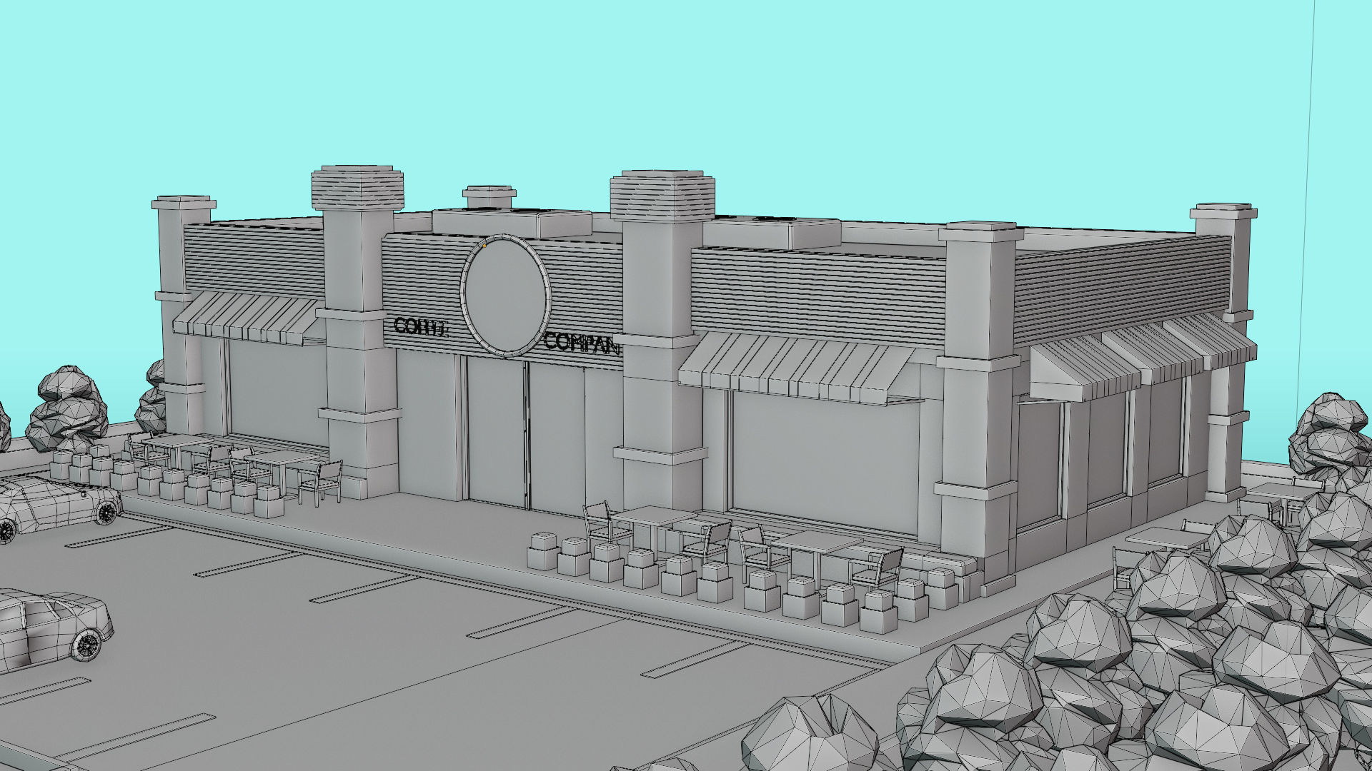 Low Poly Cafe Restaurant Low-poly 3D model_12