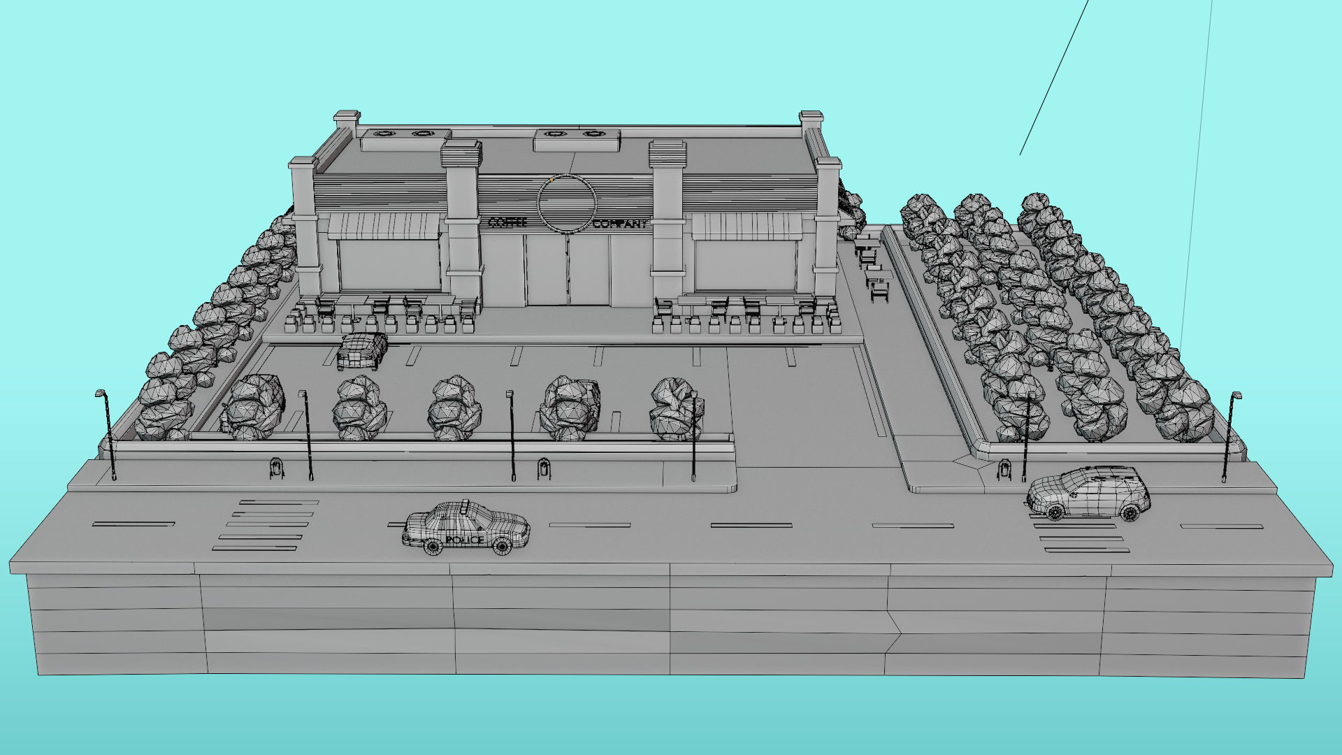 Low Poly Cafe Restaurant Low-poly 3D model_10