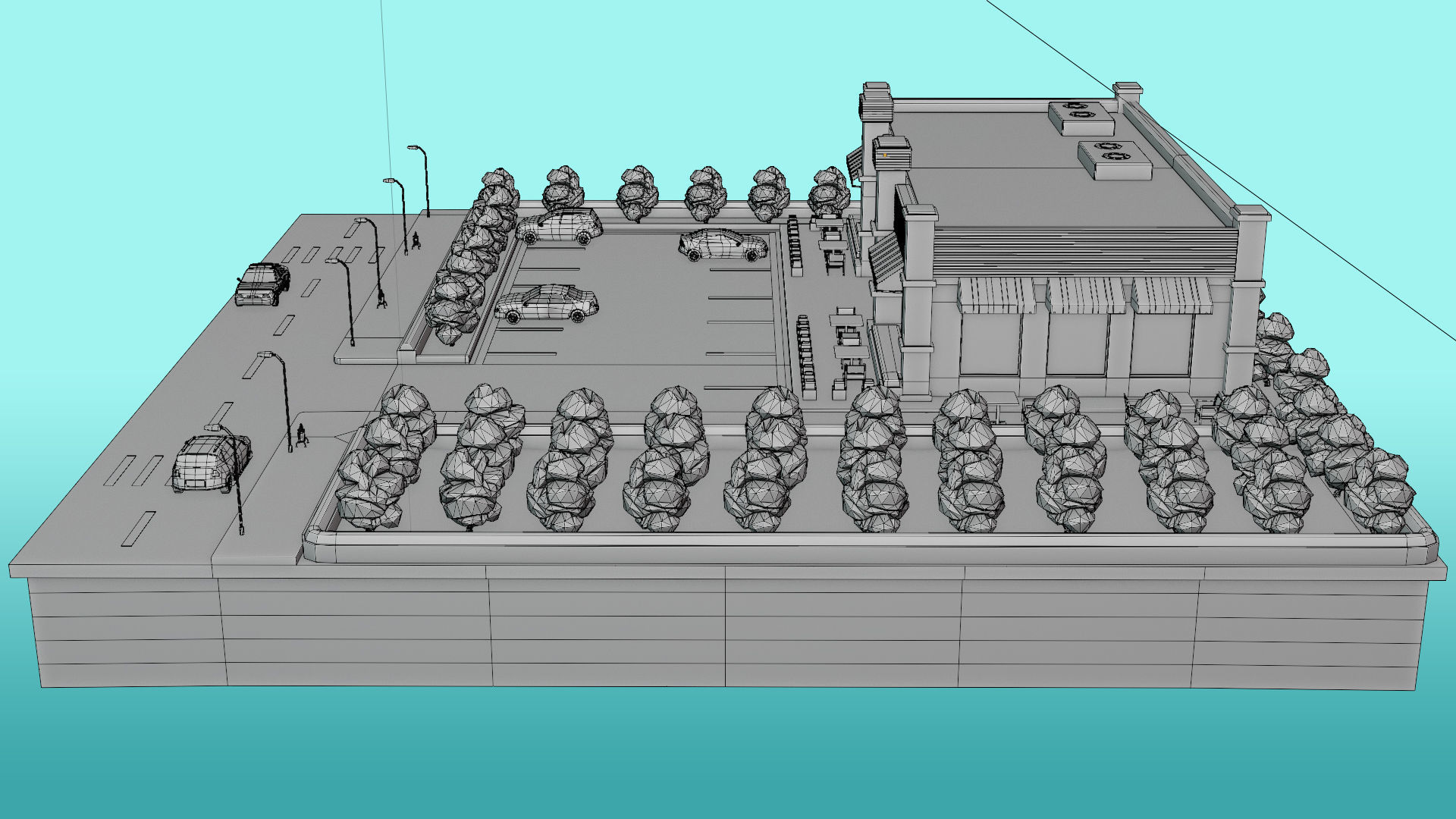 Low Poly Cafe Restaurant Low-poly 3D model_11