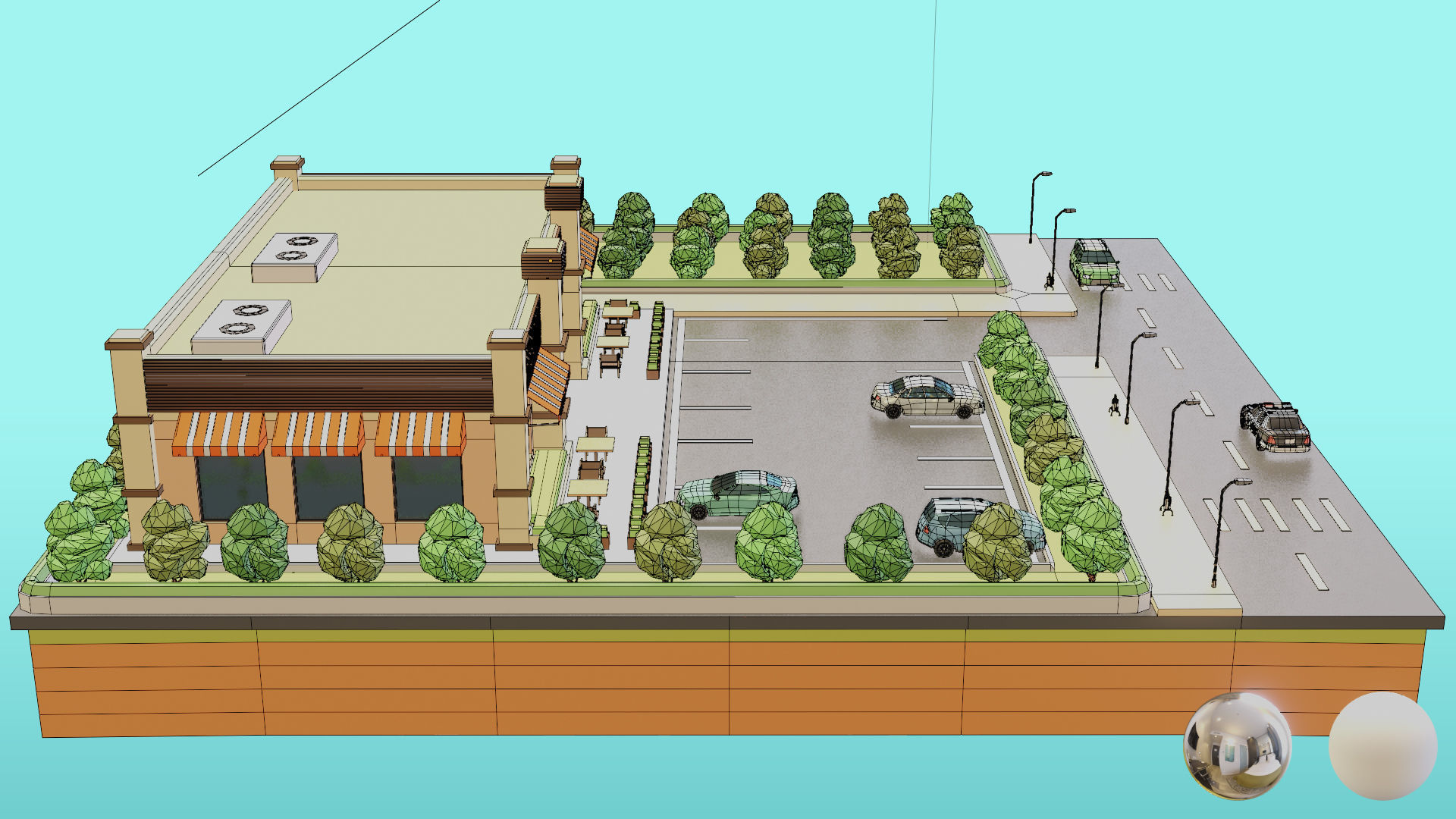 Low Poly Cafe Restaurant Low-poly 3D model_6