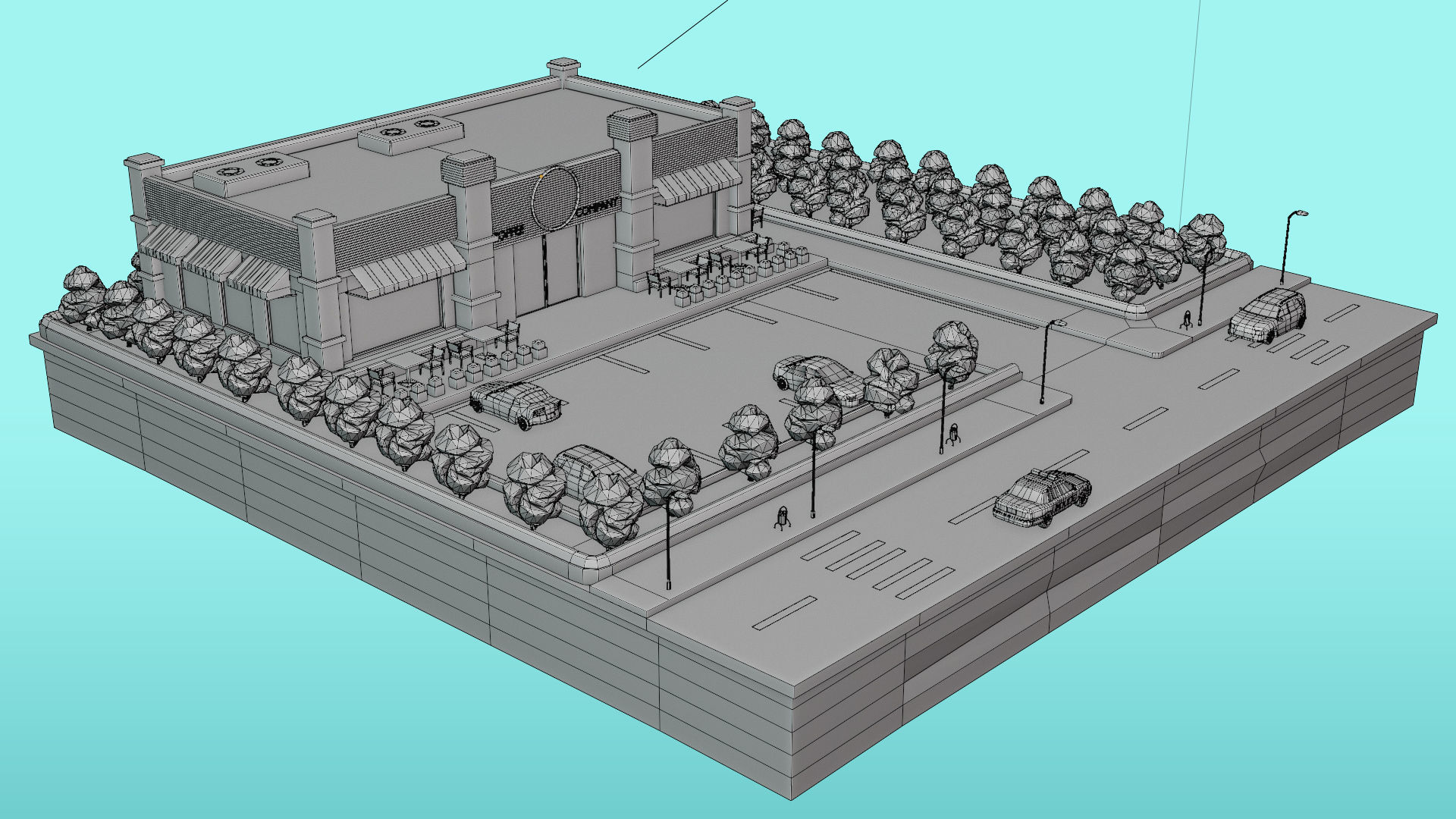 Low Poly Cafe Restaurant Low-poly 3D model_9