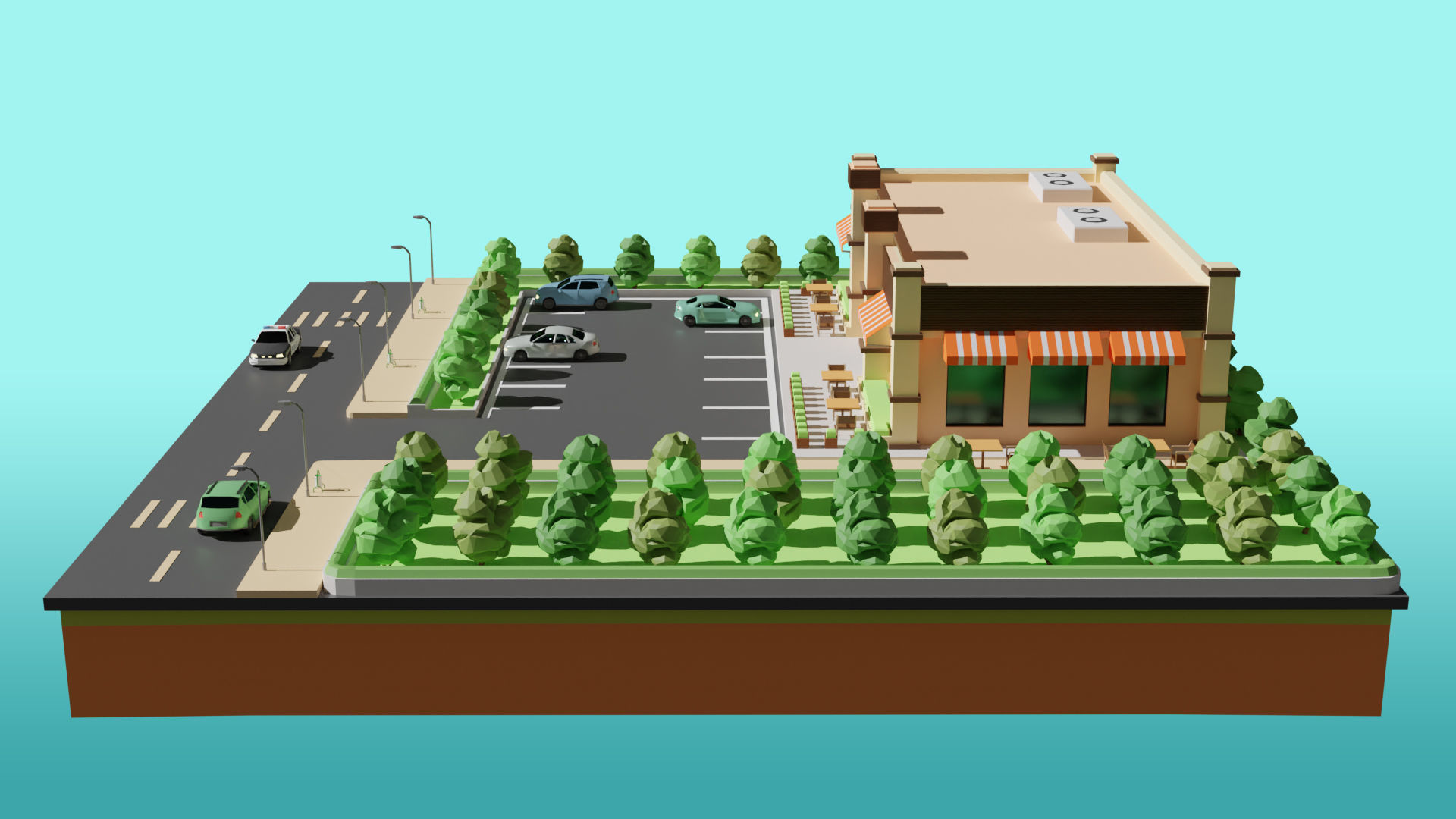 Low Poly Cafe Restaurant Low-poly 3D model_4