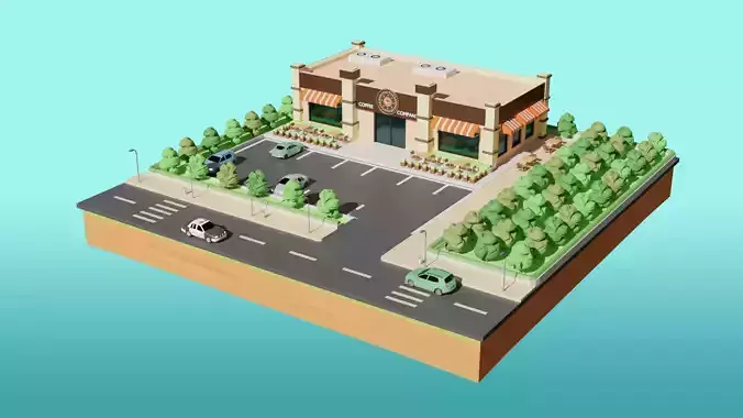 Low Poly Cafe Restaurant Low-poly 3D model