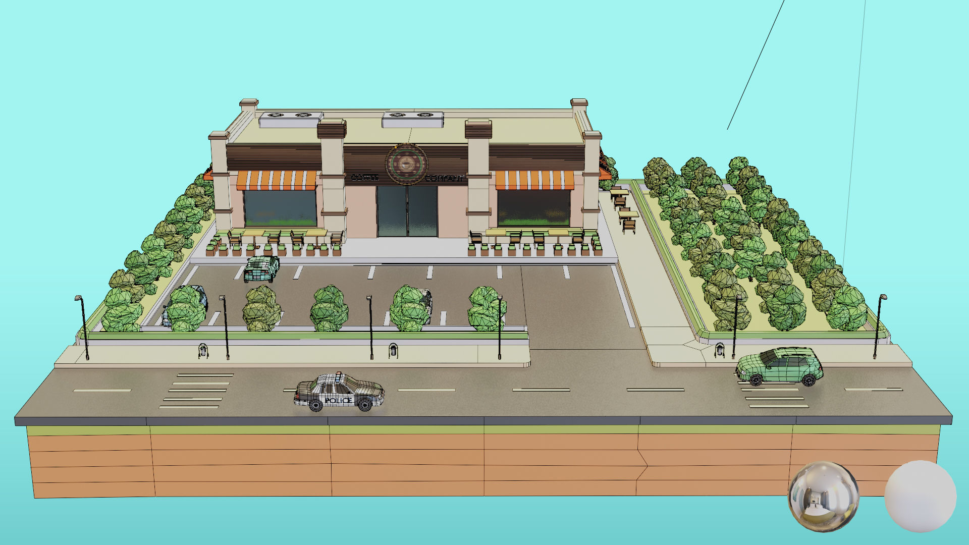 Low Poly Cafe Restaurant Low-poly 3D model_7