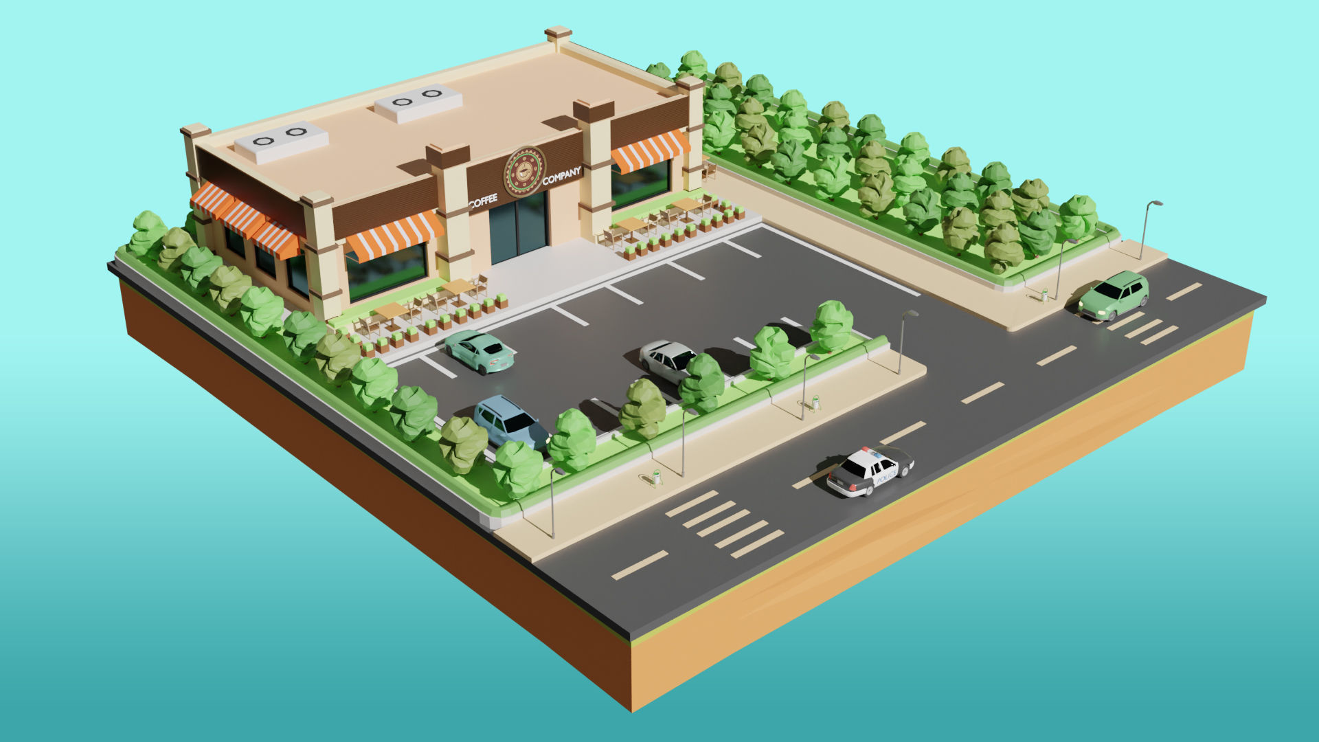 Low Poly Cafe Restaurant Low-poly 3D model_3