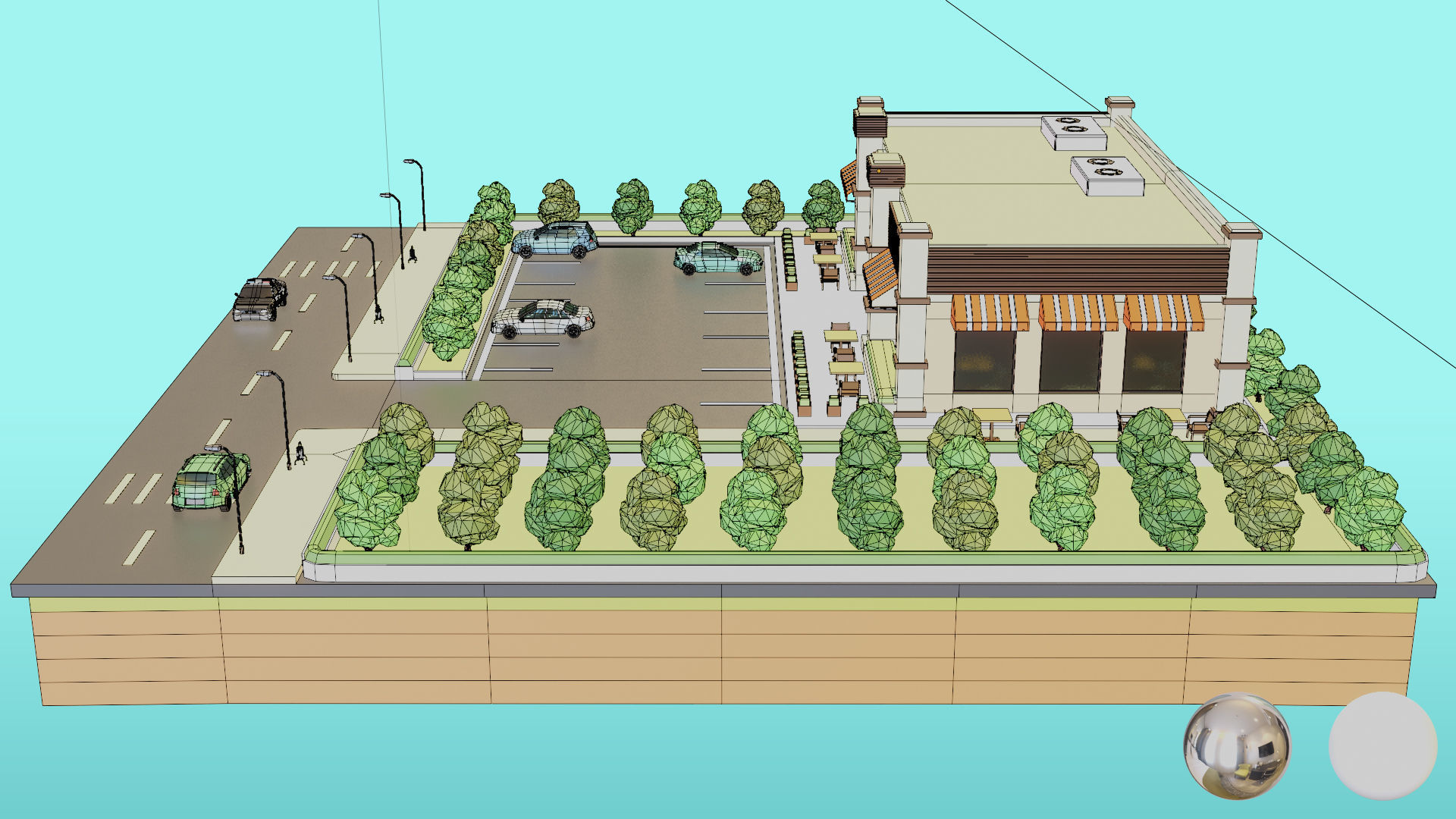 Low Poly Cafe Restaurant Low-poly 3D model_8