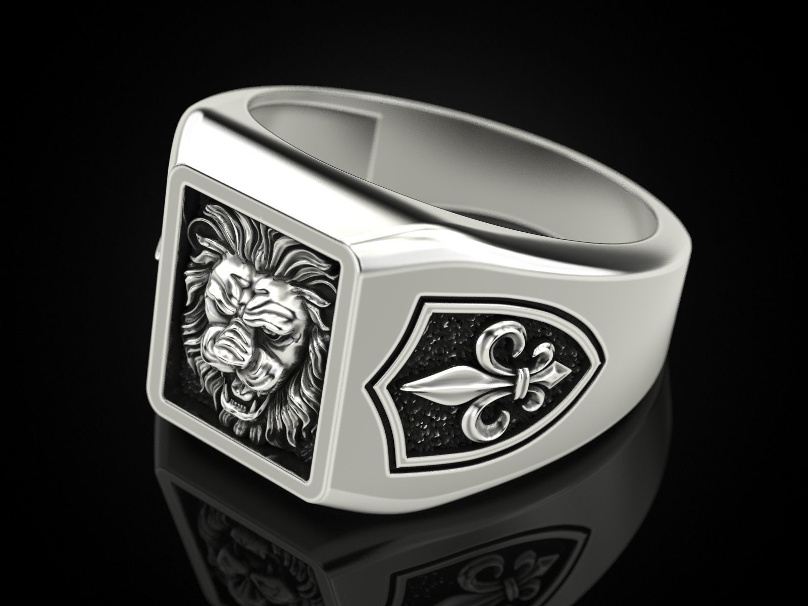 Ring Lion and heraldic lilies 3D print model_3