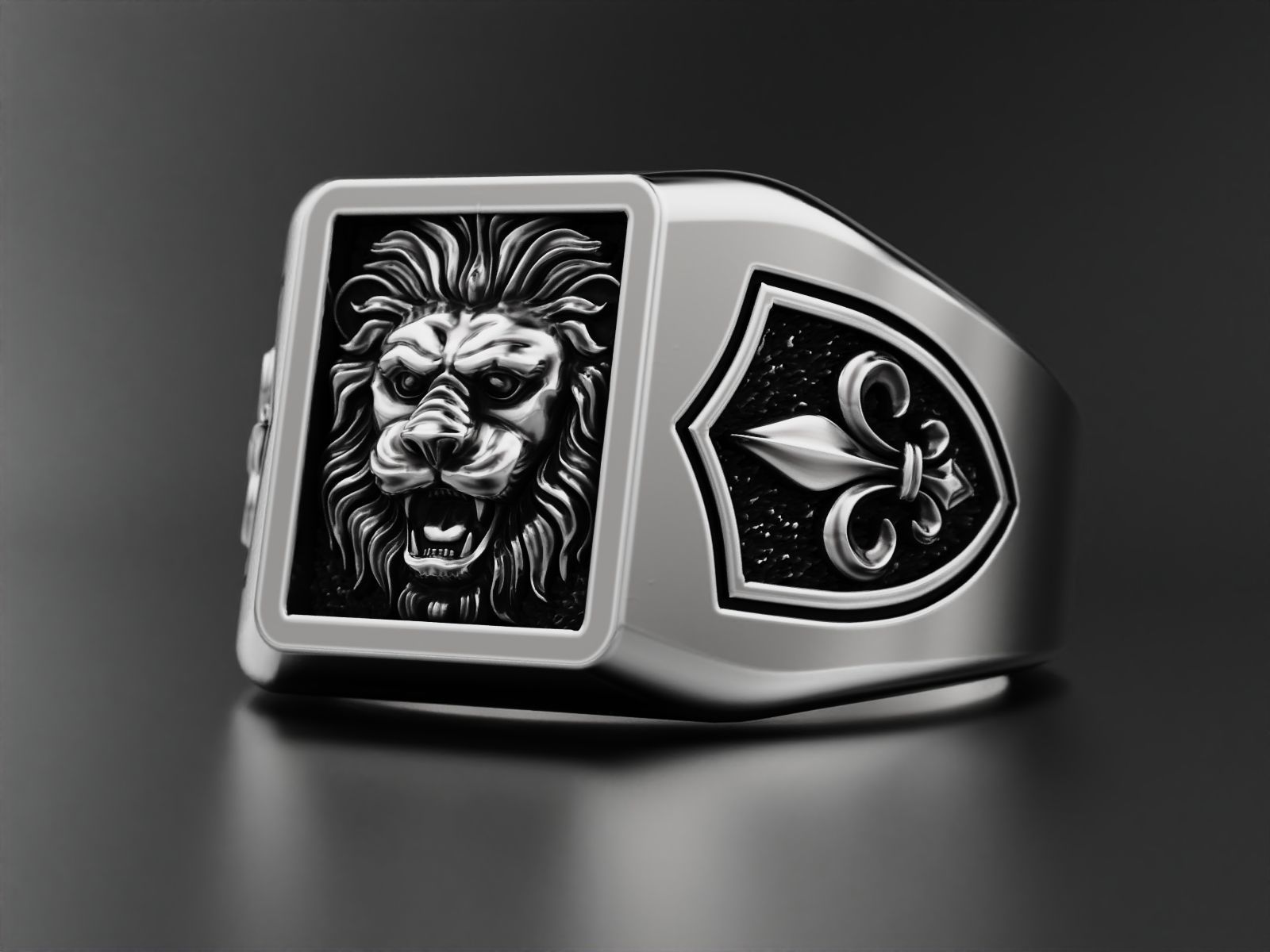Ring Lion and heraldic lilies 3D print model_9