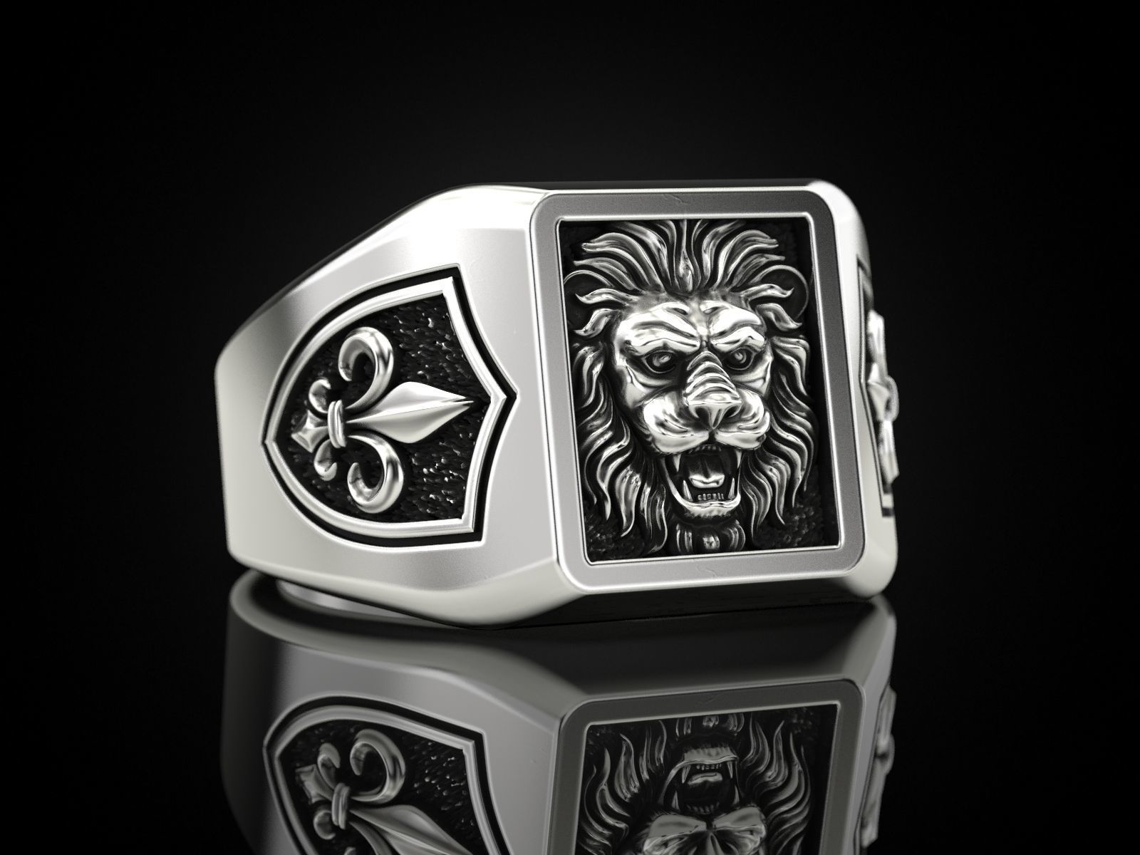 Ring Lion and heraldic lilies 3D print model_11