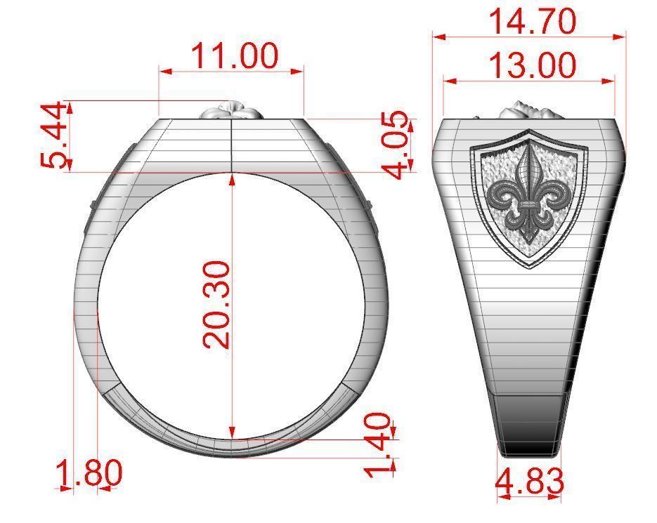 Ring Lion and heraldic lilies 3D print model_6