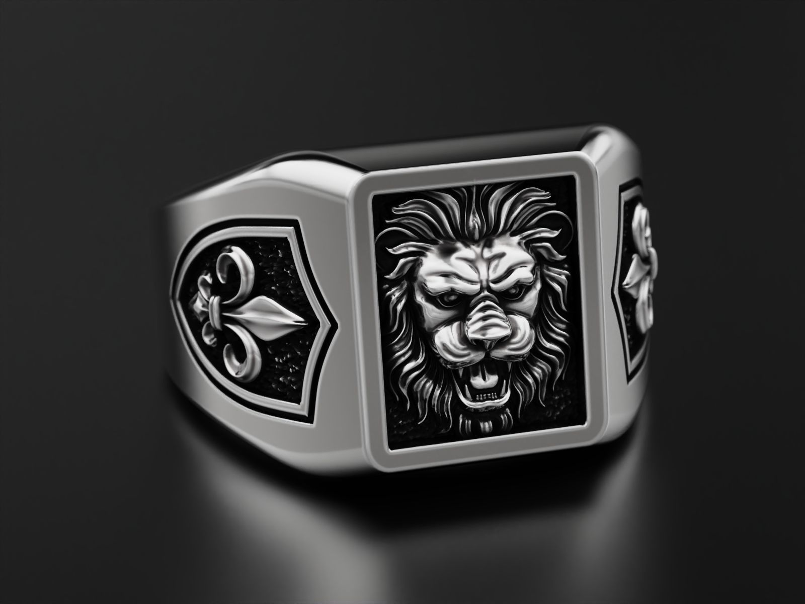 Ring Lion and heraldic lilies 3D print model_10