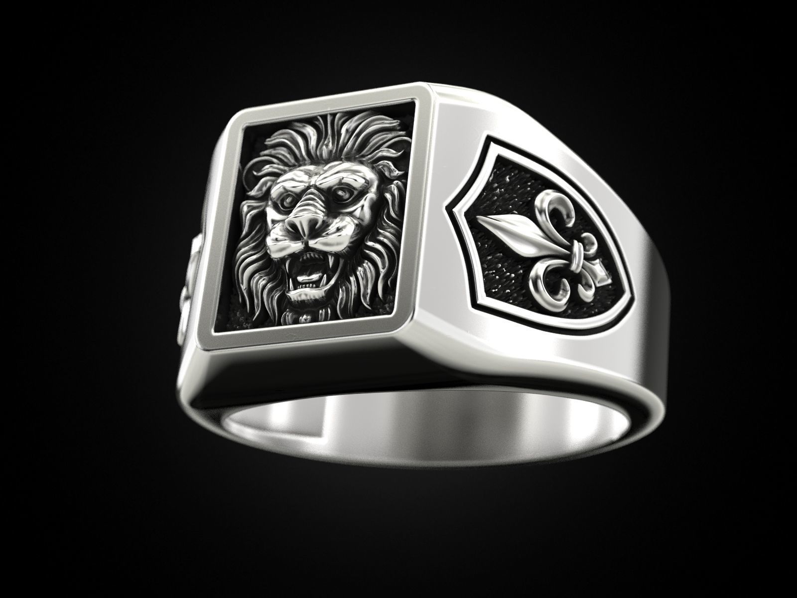Ring Lion and heraldic lilies 3D print model_2