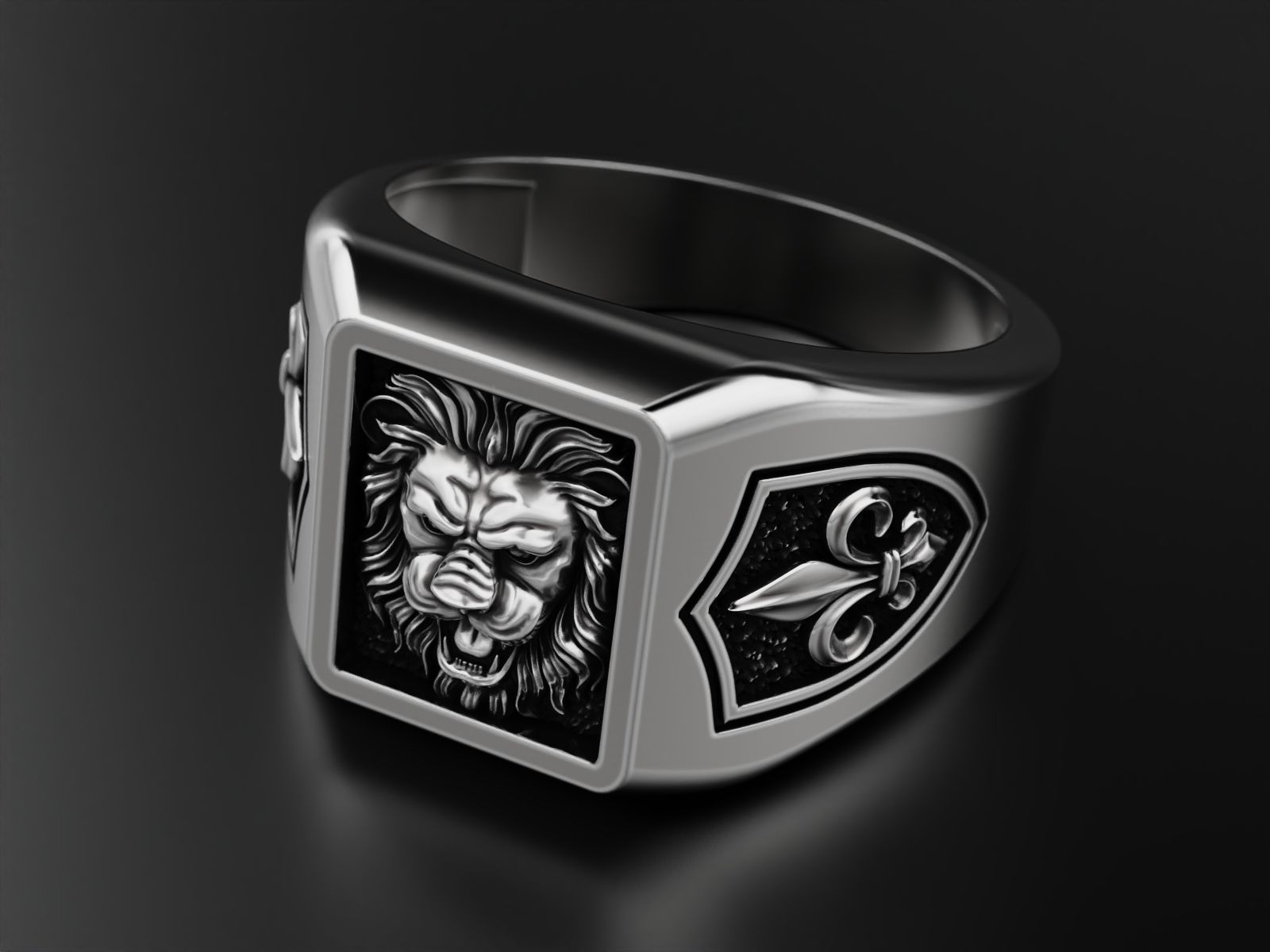 Ring Lion and heraldic lilies 3D print model_13
