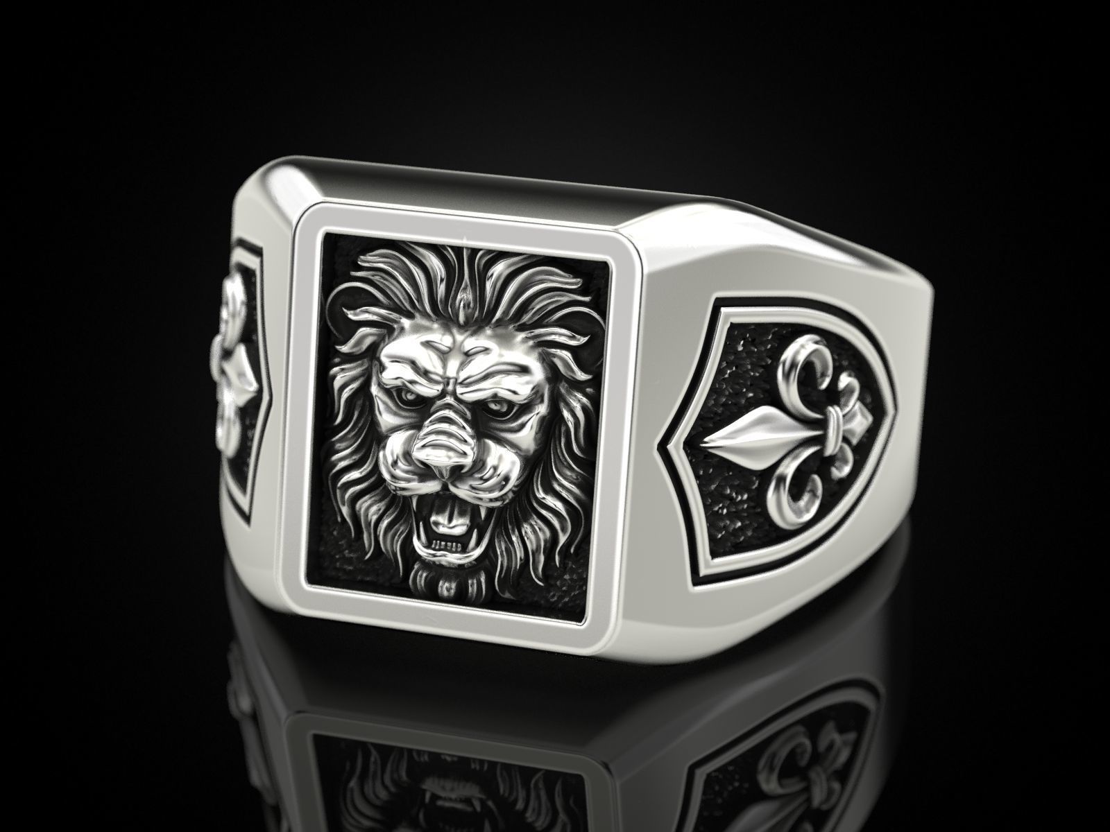 Ring Lion and heraldic lilies 3D print model_1