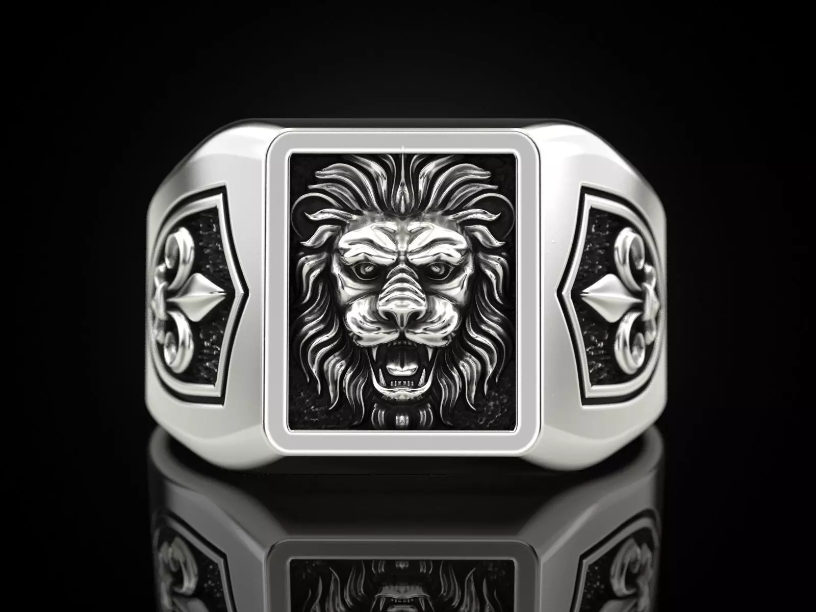 Ring Lion and heraldic lilies 3D print model_0