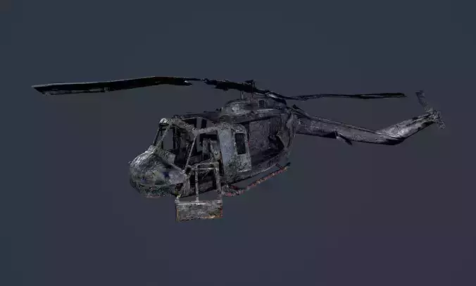Wrecked Damaged UH1H Military Helicopter Game Ready Low-poly 3D model