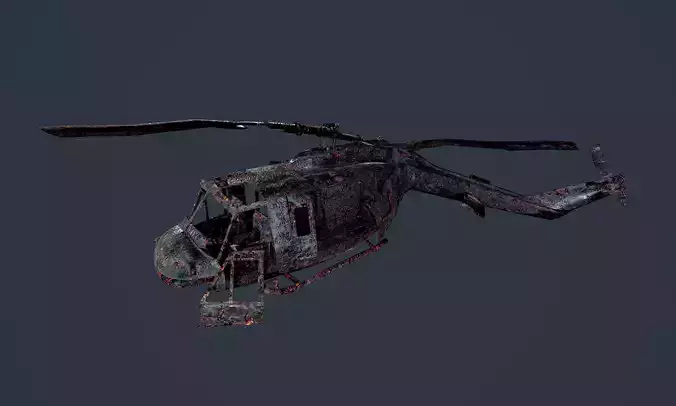 Wrecked Damaged UH1H Military Helicopter Game Ready 02 Low-poly 3D model