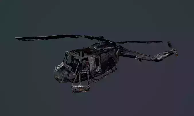 Wrecked Damaged UH1H Military Helicopter Game Ready 03