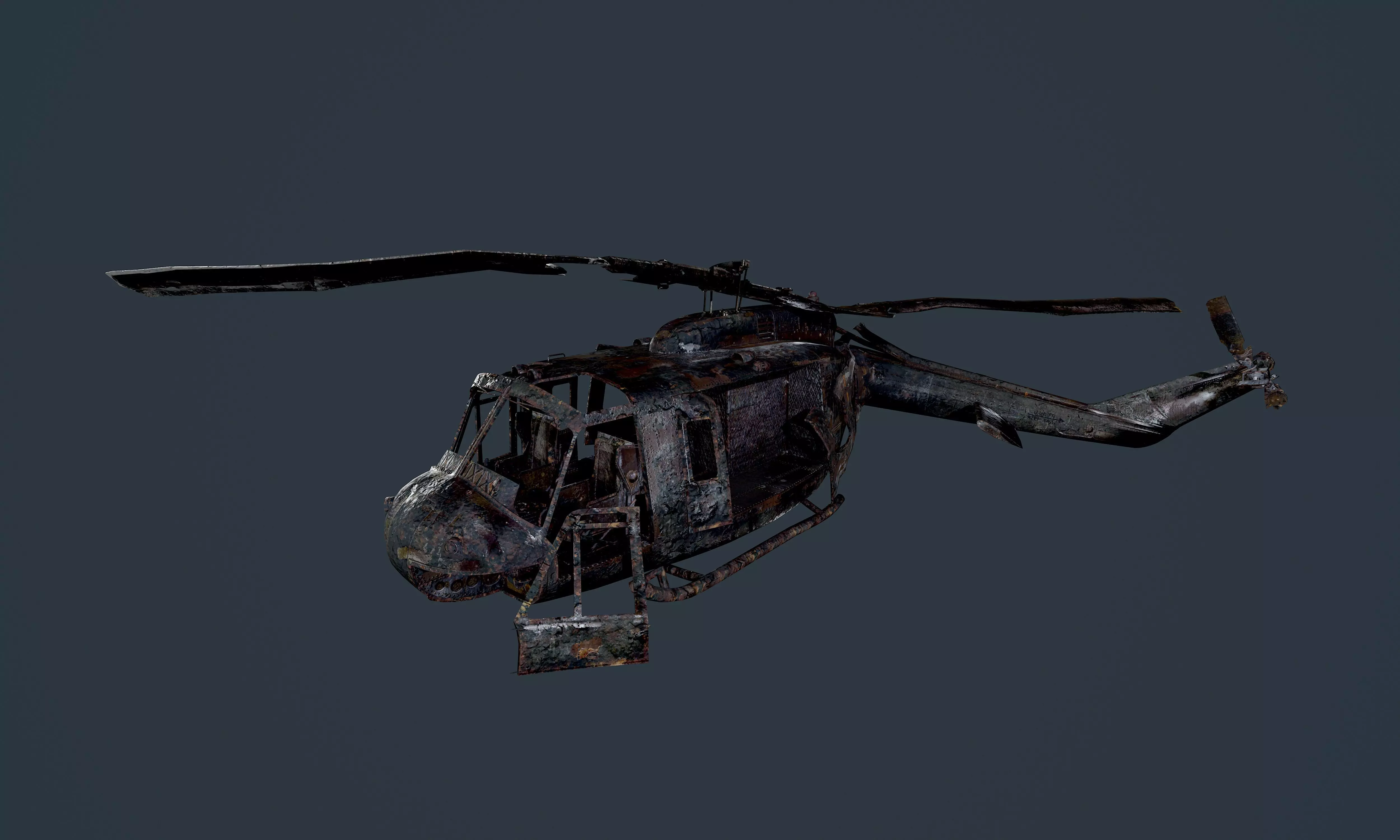 Wrecked Damaged UH1H Military Helicopter Game Ready 03 Low-poly 3D model