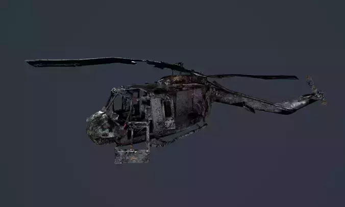 Wrecked Damaged UH1H Military Helicopter Game Ready 04