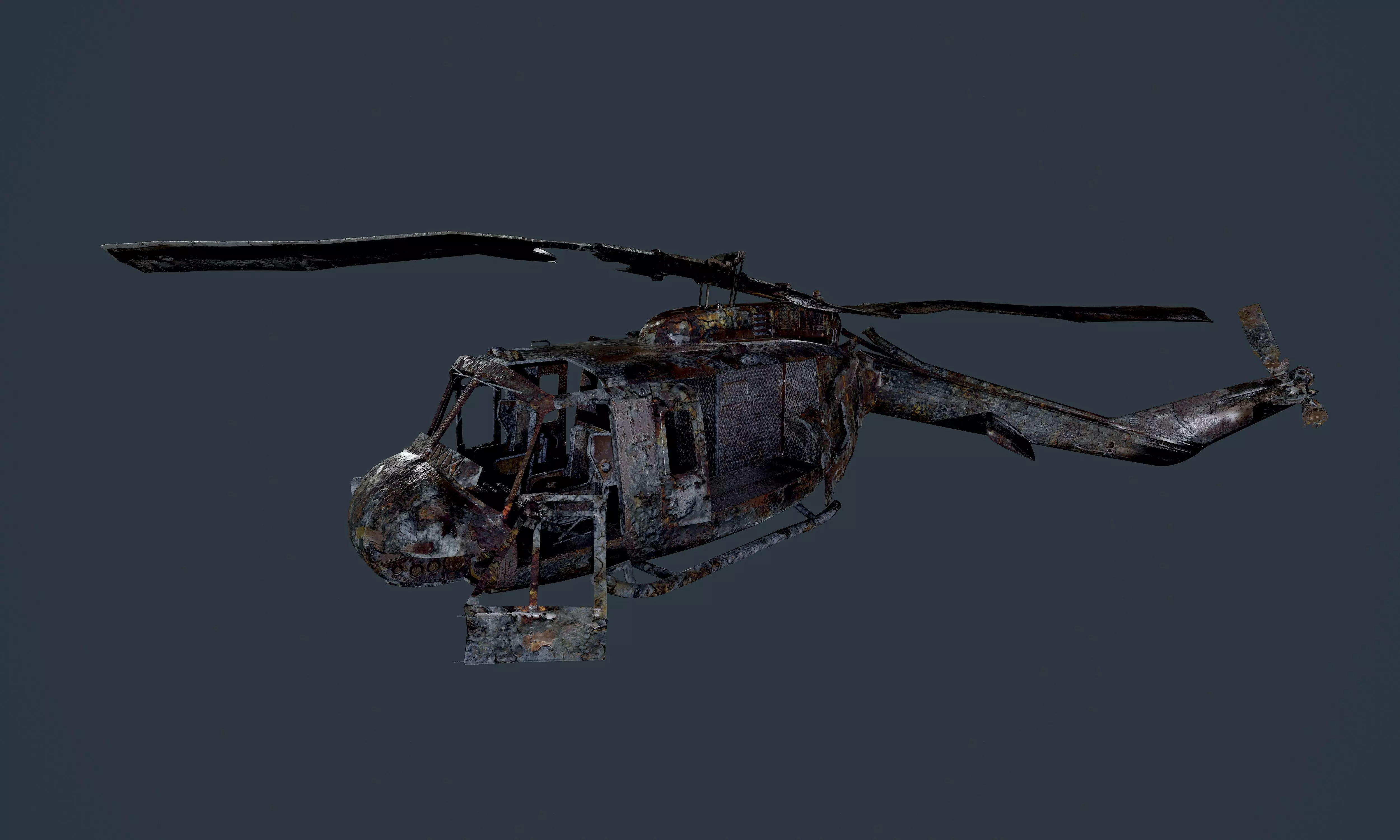 Wrecked Damaged UH1H Military Helicopter Game Ready 04 Low-poly 3D model