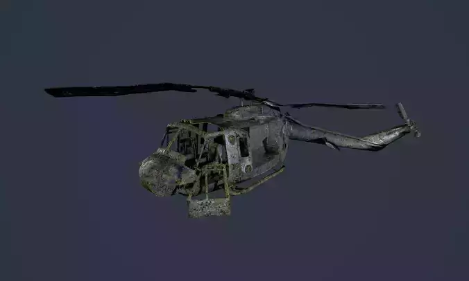 Wrecked Damaged UH1H Military Helicopter Game Ready 05