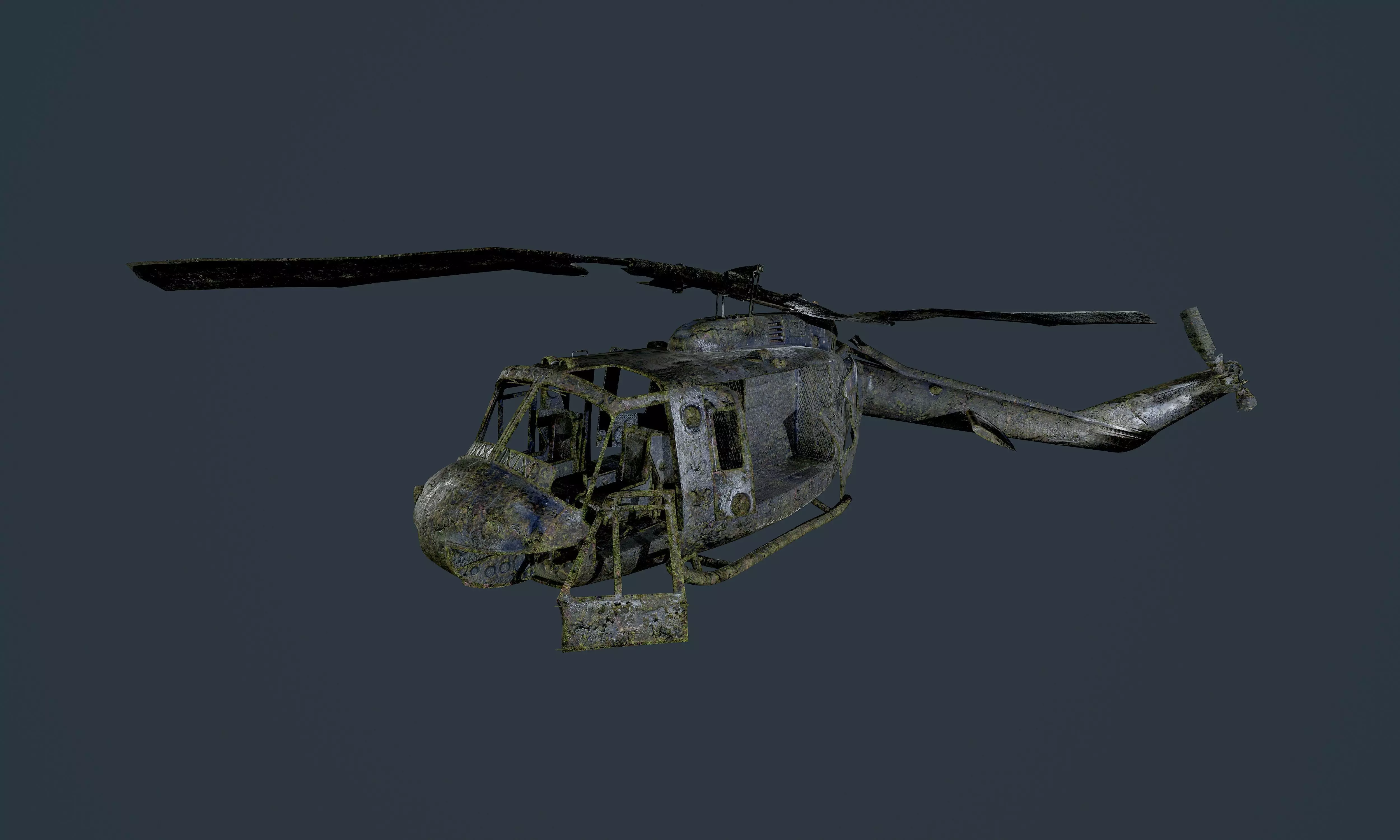 Wrecked Damaged UH1H Military Helicopter Game Ready 05 Low-poly 3D model