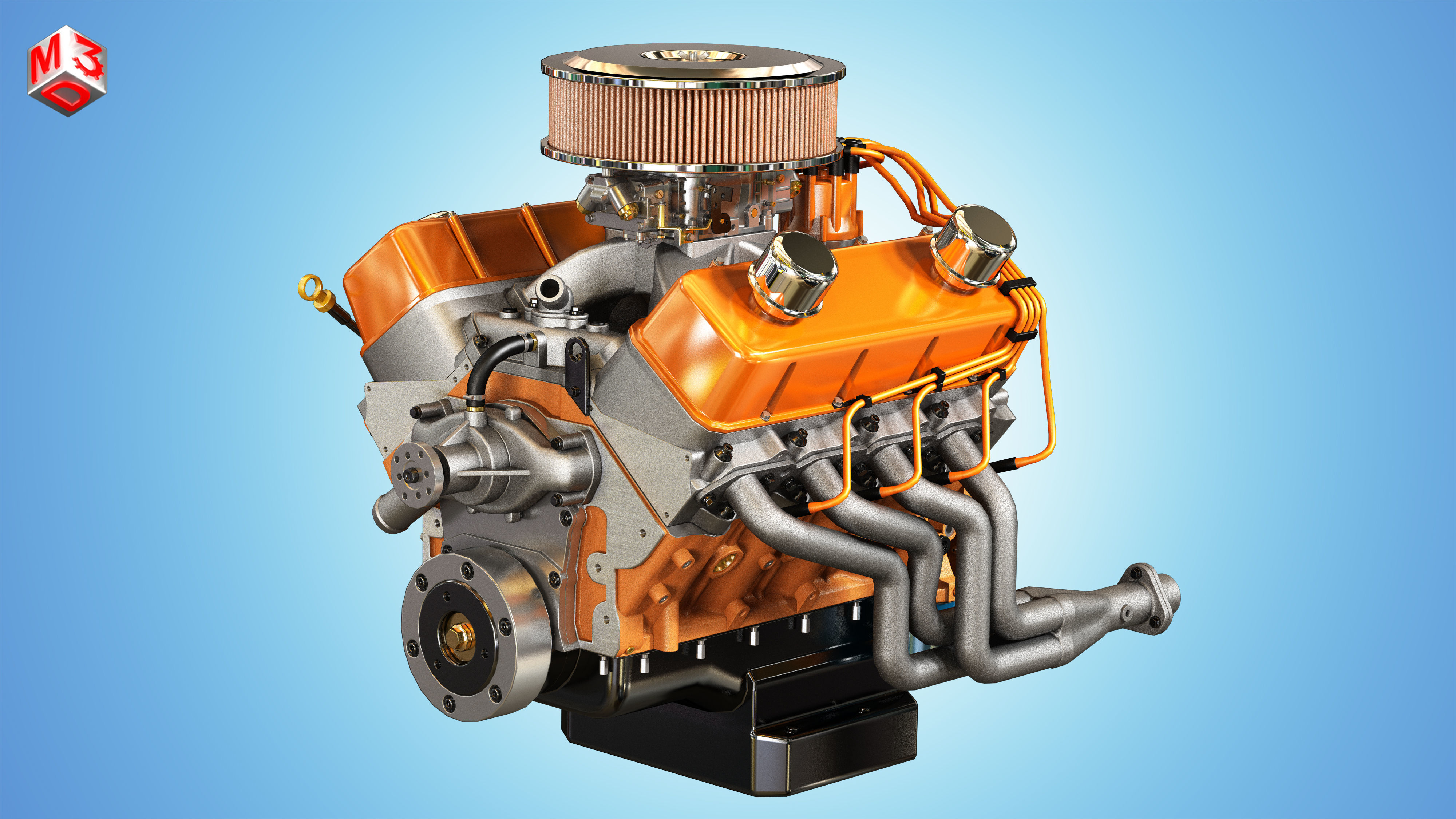 Muscle Car Engine - V8 Muscle Engine  Low-poly 3D model_1