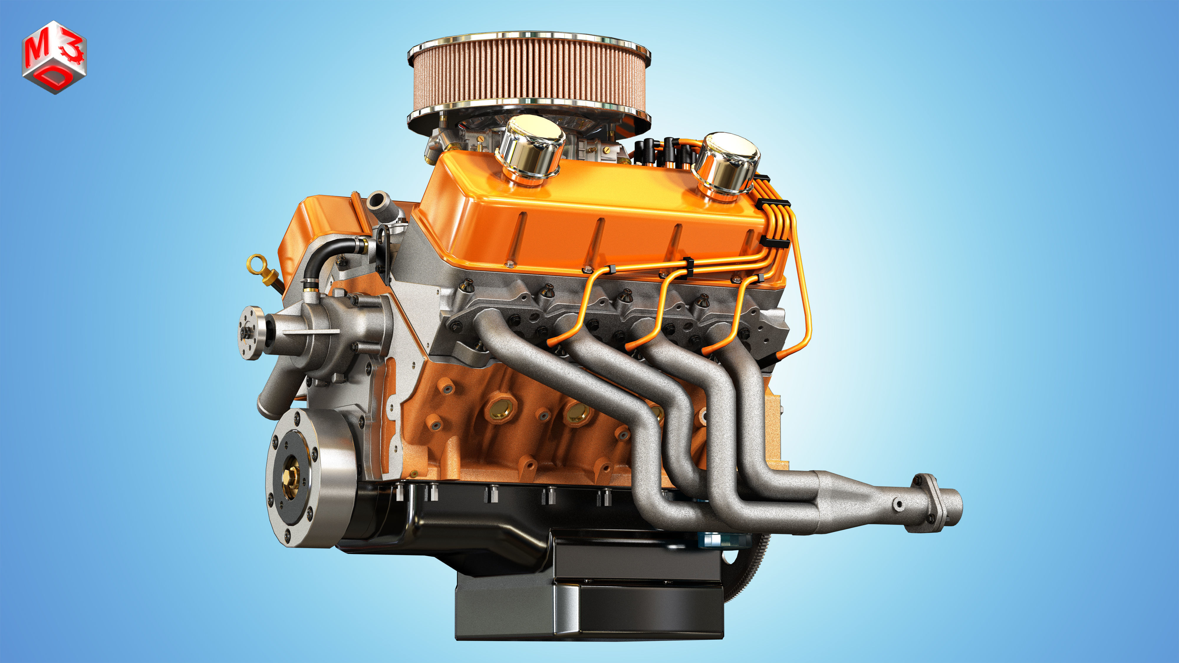 Muscle Car Engine - V8 Muscle Engine  Low-poly 3D model_7