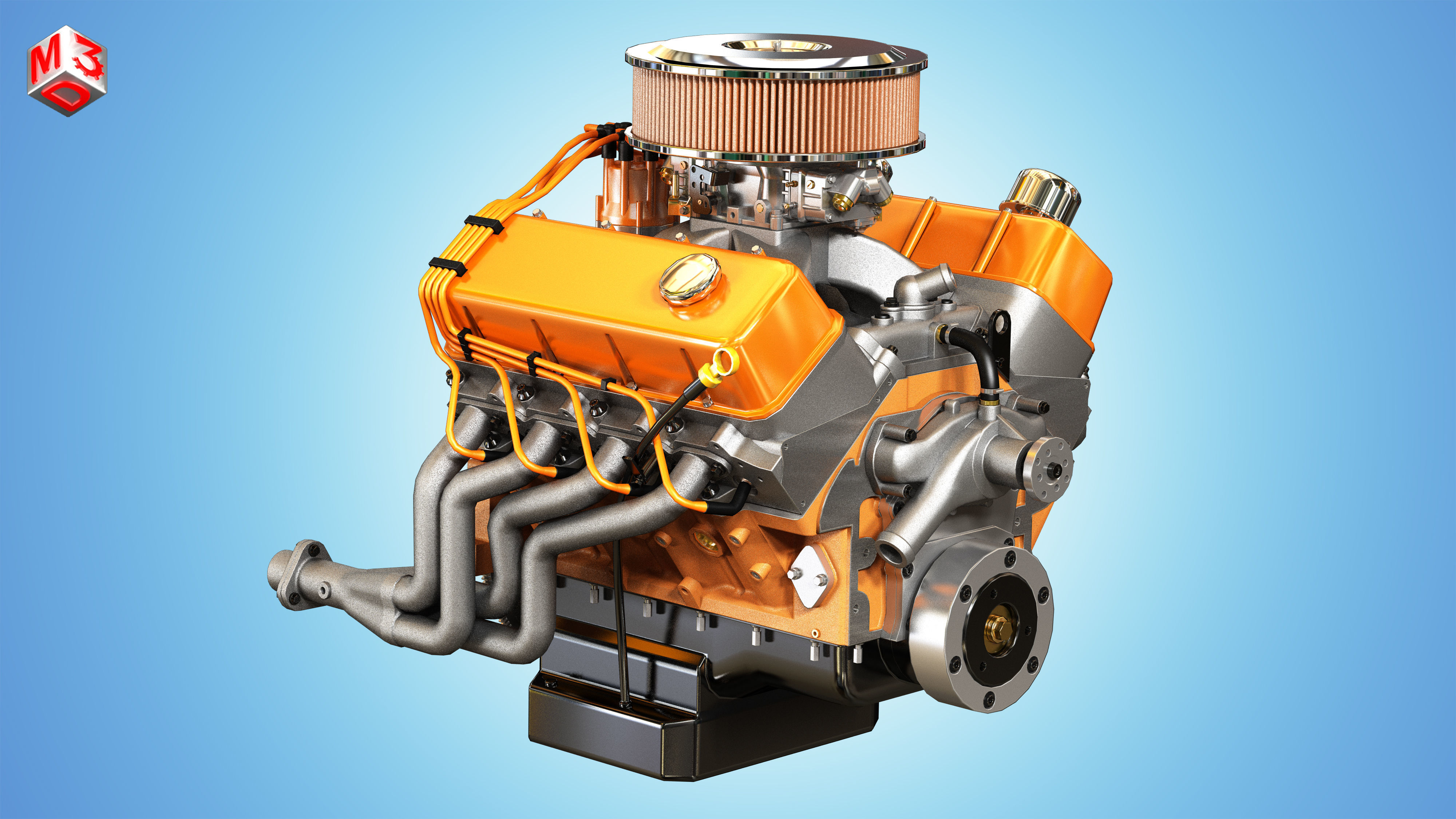 Muscle Car Engine - V8 Muscle Engine  Low-poly 3D model_3