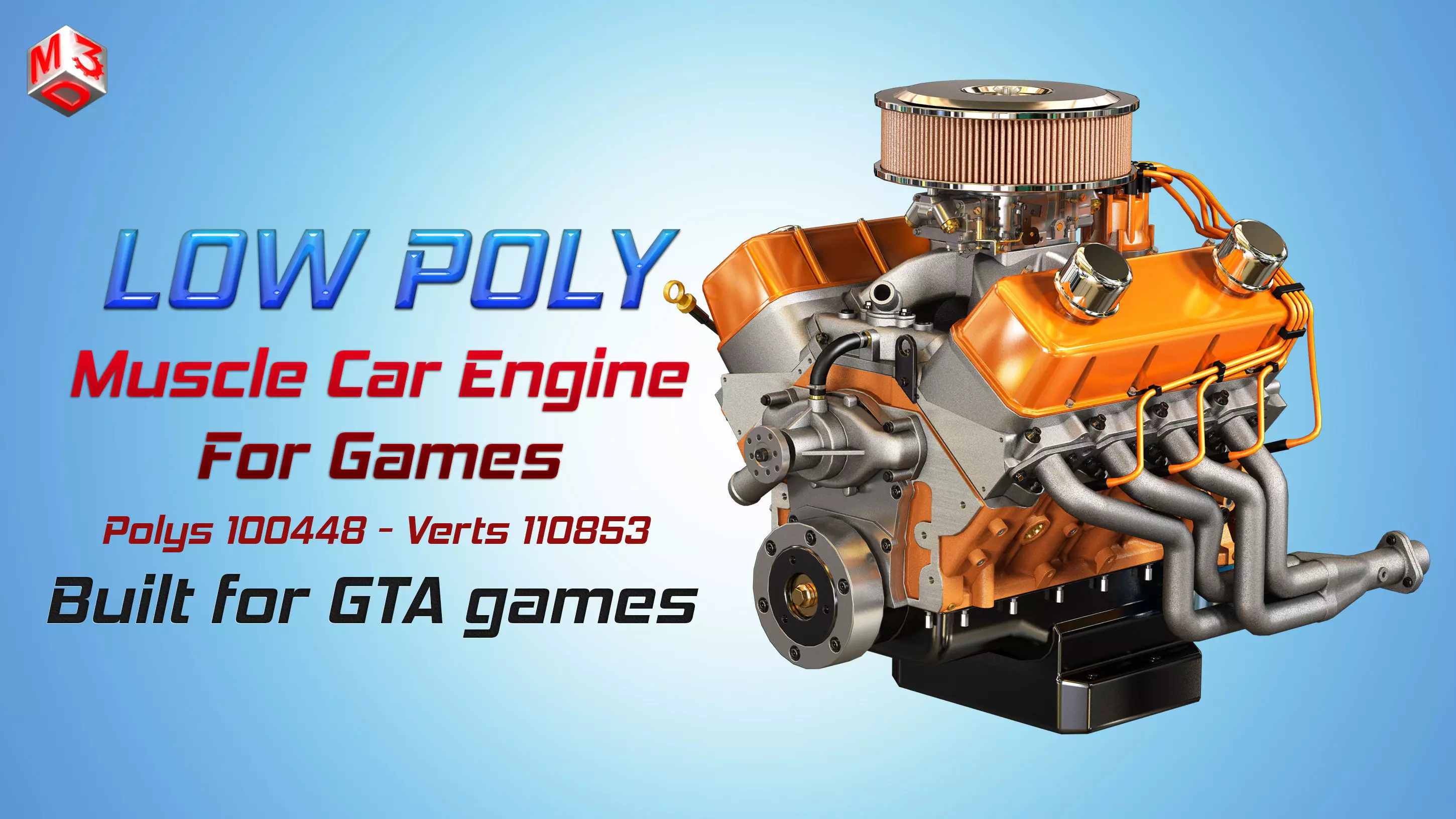 Muscle Car Engine - V8 Muscle Engine  Low-poly 3D model_0