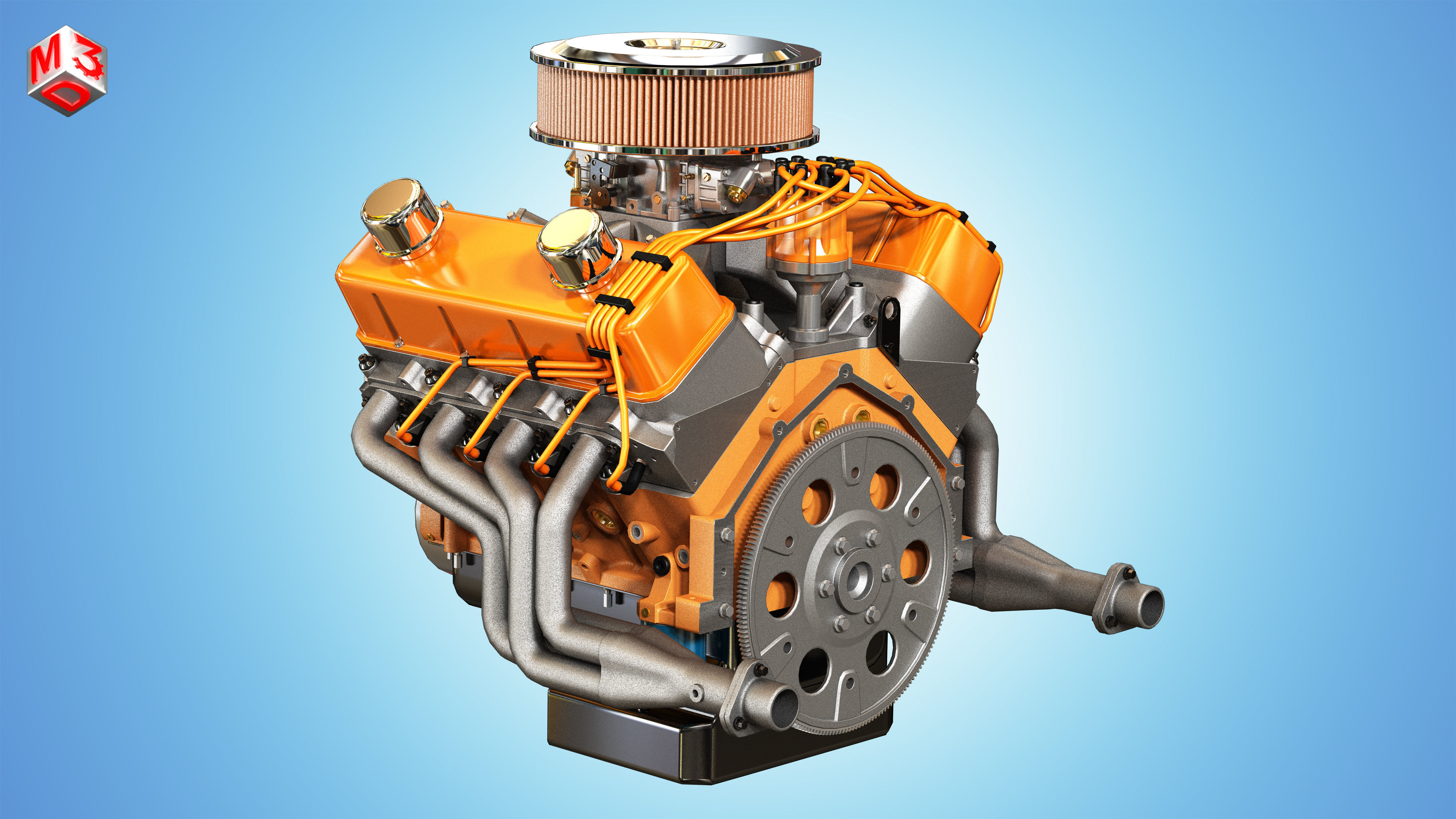Muscle Car Engine - V8 Muscle Engine  Low-poly 3D model_4