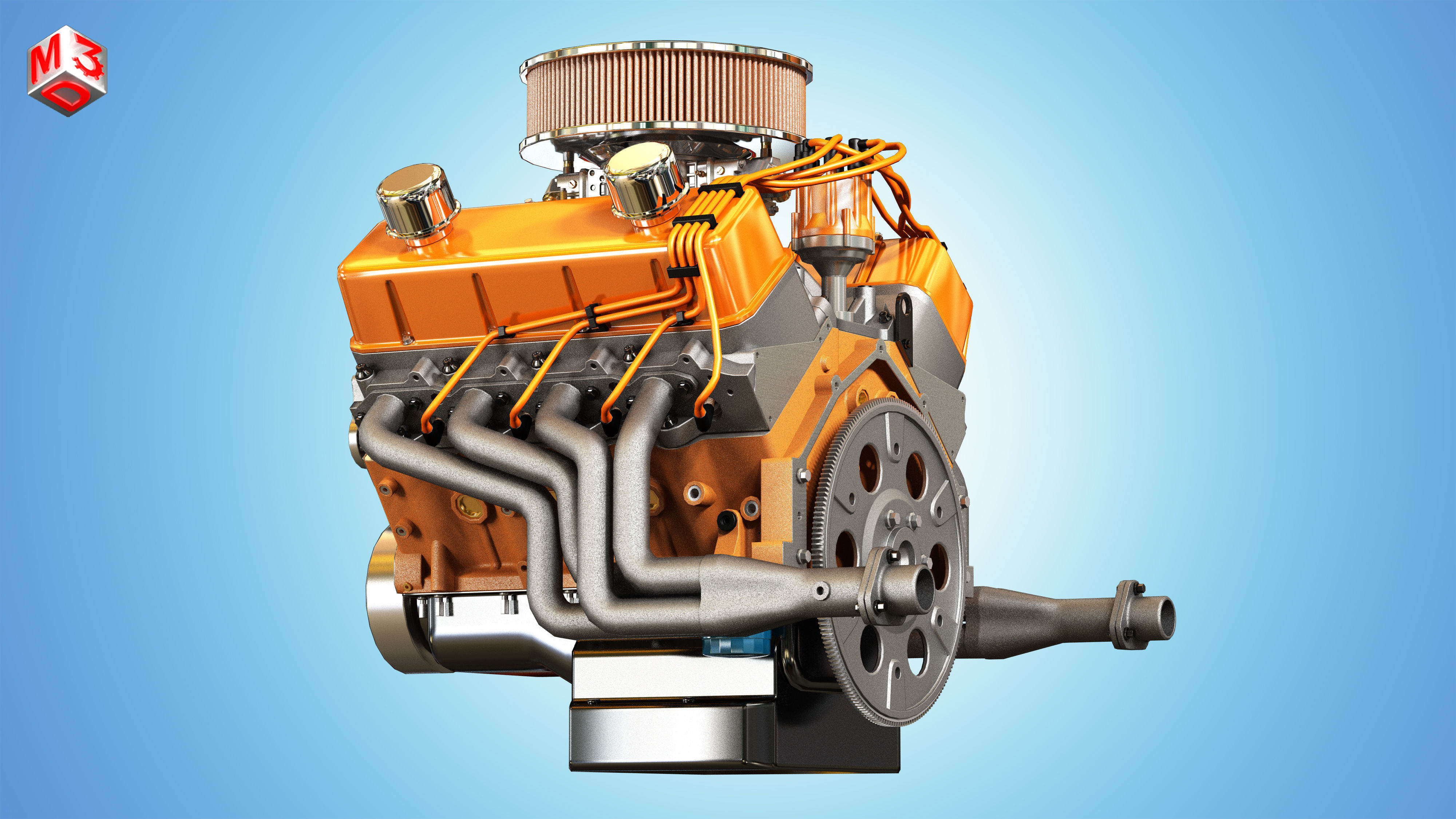 Muscle Car Engine - V8 Muscle Engine  Low-poly 3D model_10