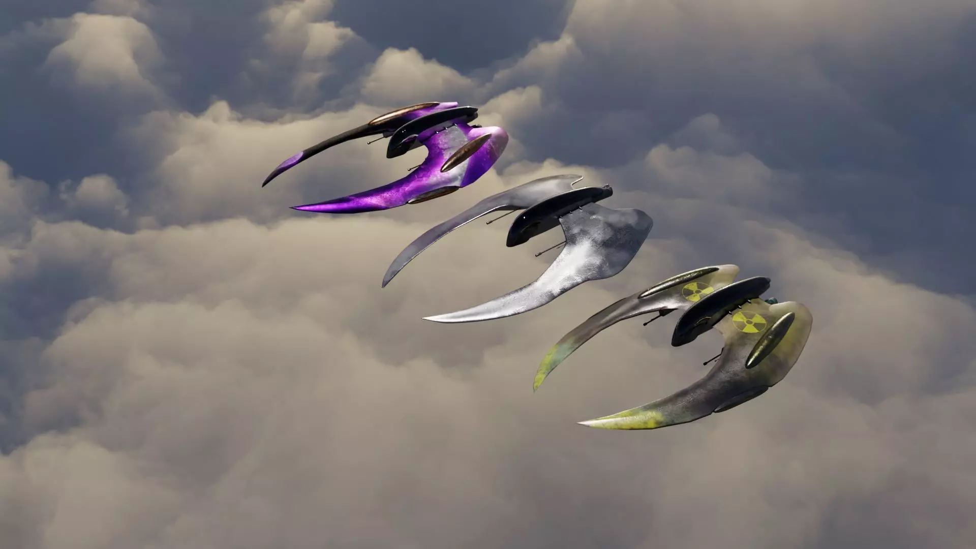 3 Spaceship 3D models Low poly 3D Model Collection_0