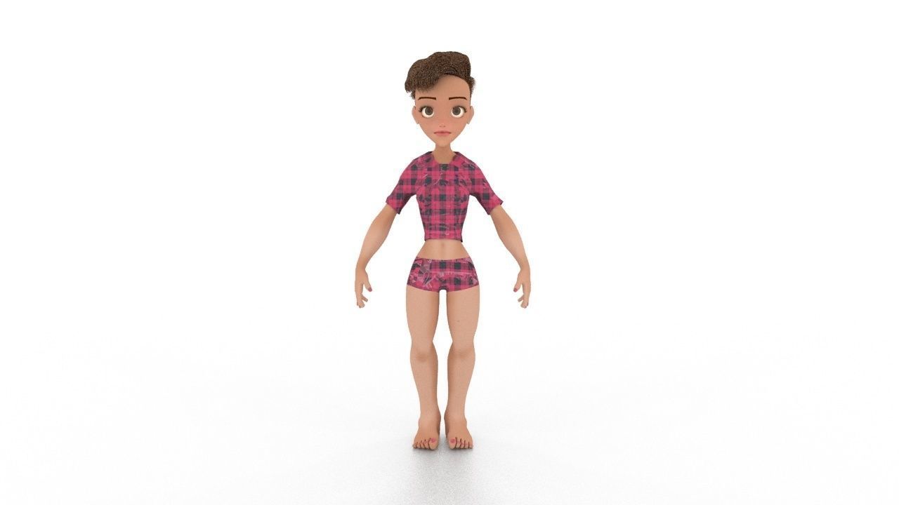 dakota cartoon girl in plaid shorts Free low-poly 3D model_1