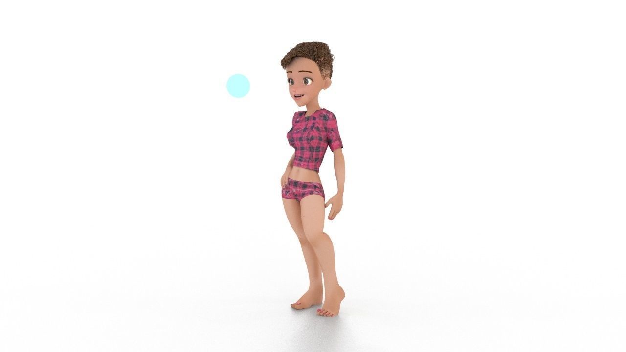 dakota cartoon girl in plaid shorts Free low-poly 3D model_3