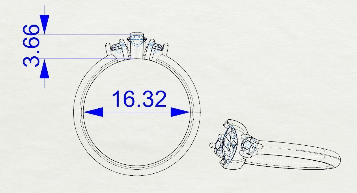 Engagement diamond ring Marquise ready for print 3D print model_6