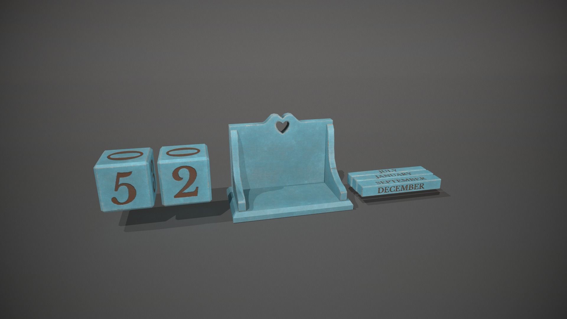 Light Blue Perpetual Wooden Block Calendar Low-poly 3D model_13